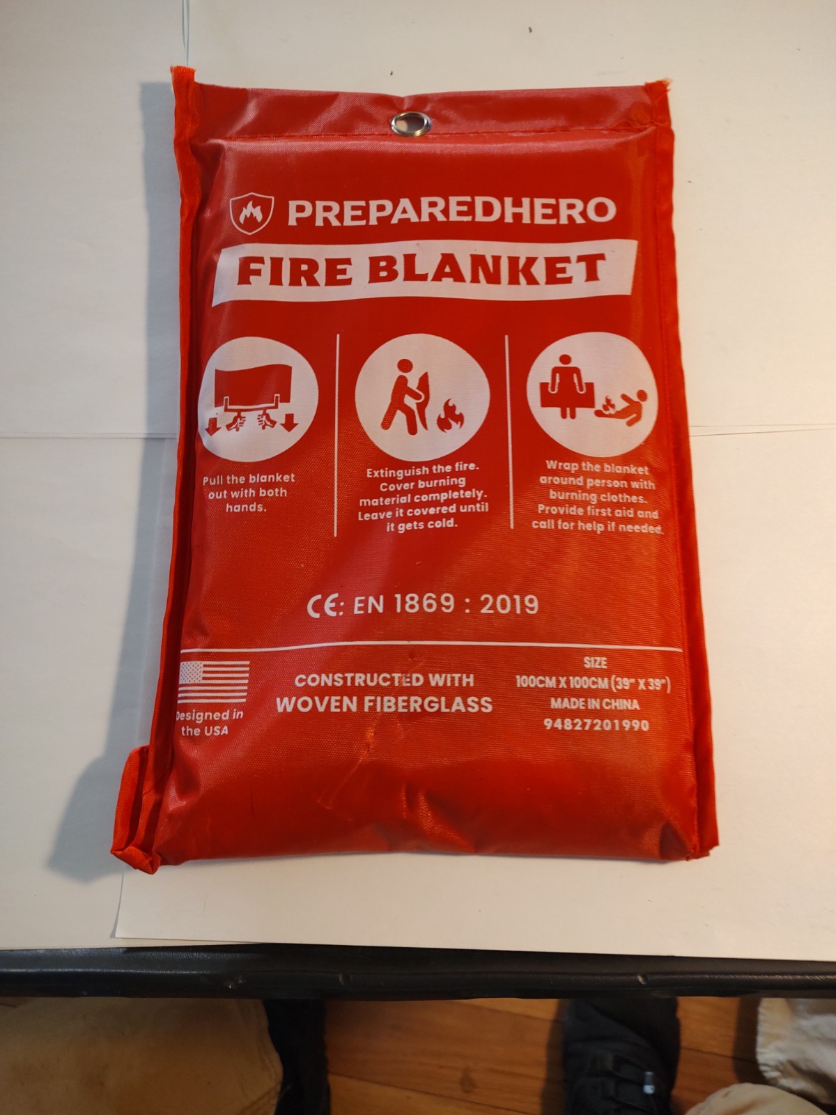 Prepared Hero Fire Blanket 39” x 39” Kitchen Home Emergency Fiberglass CE EN1869