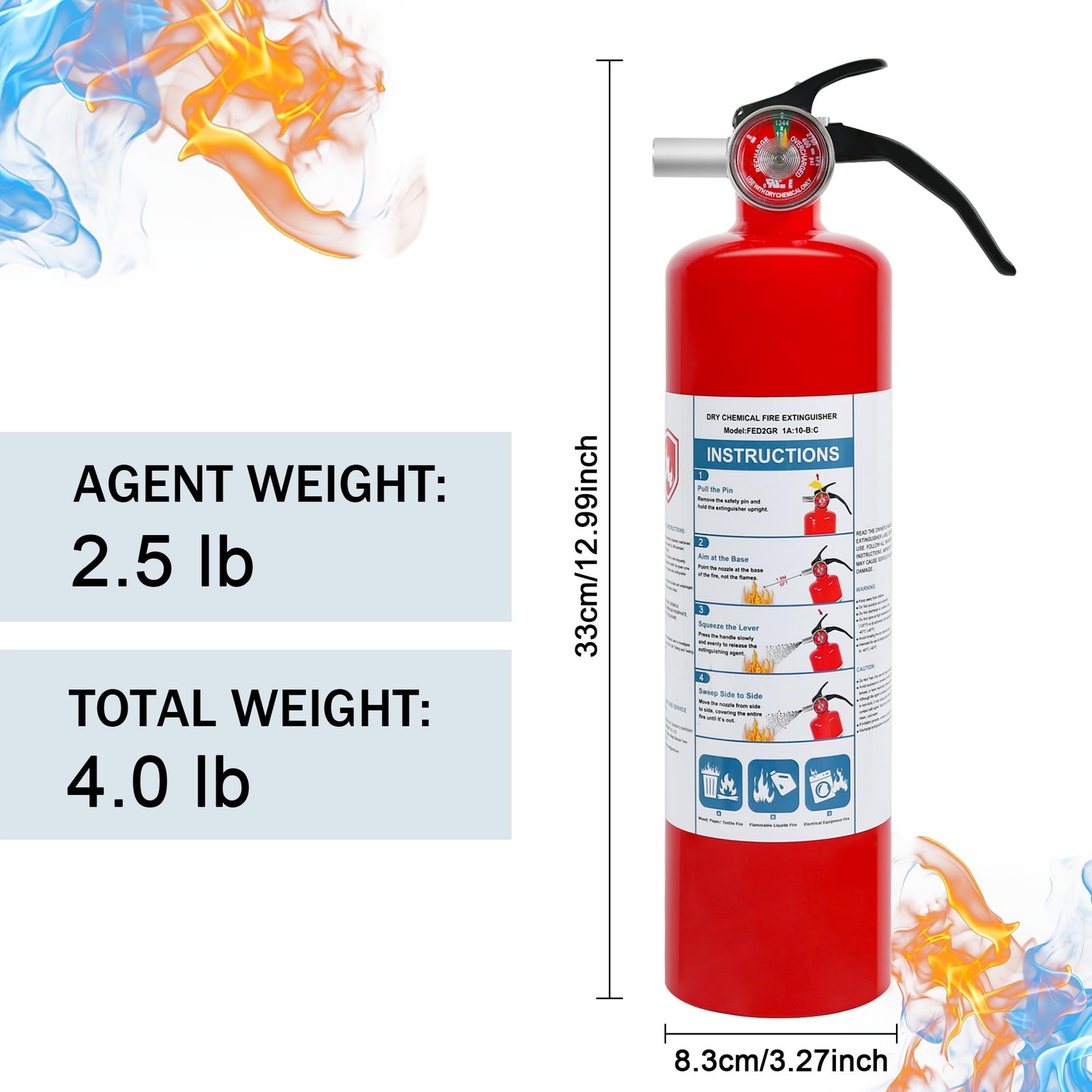 2 Pack ABC Dry Chemical Fire Extinguishers, 2.5 lb 1A:10B:C Rating for Home, …