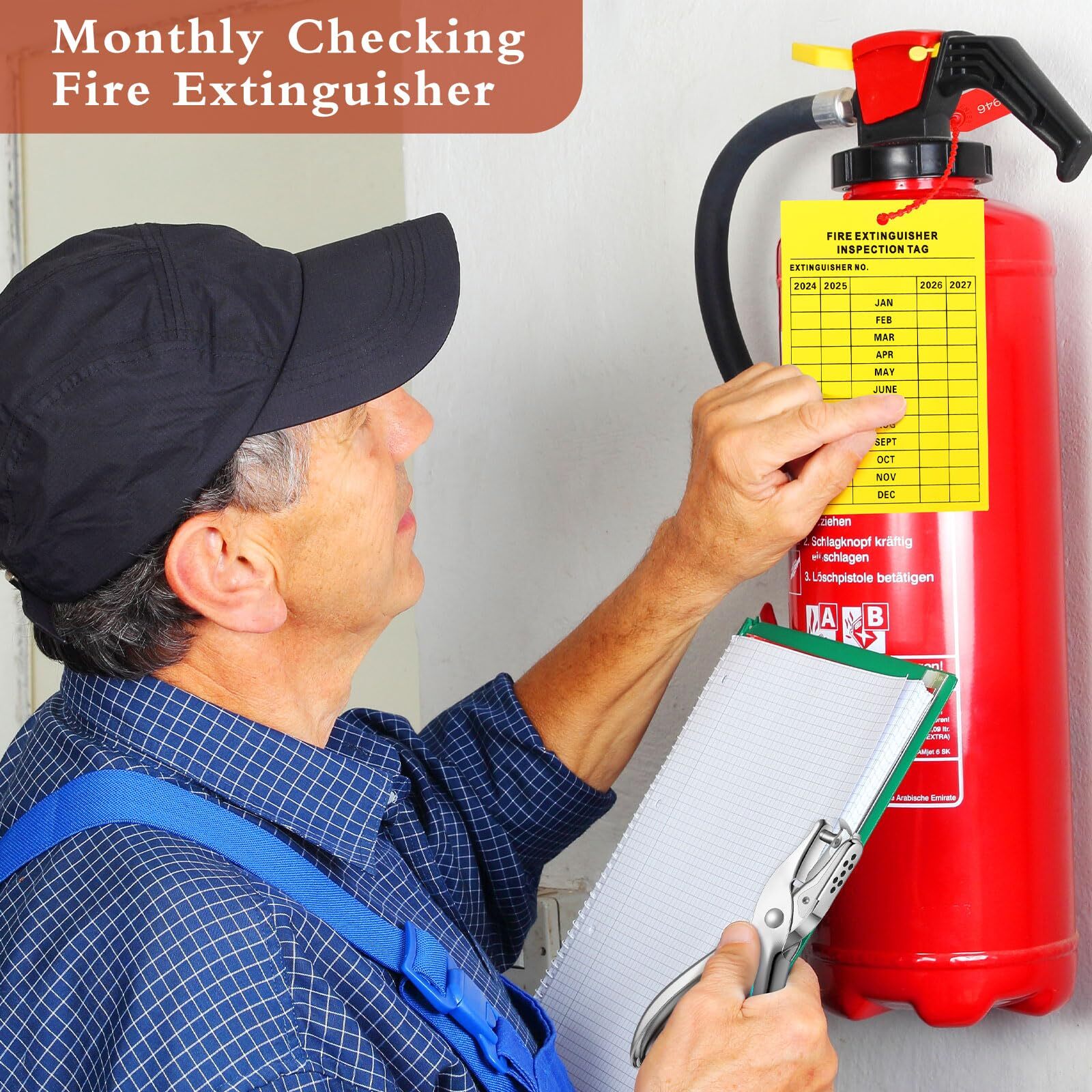 Monthly Fire Extinguisher Inspection Tags Set Including 2025-2028 Maintenance…