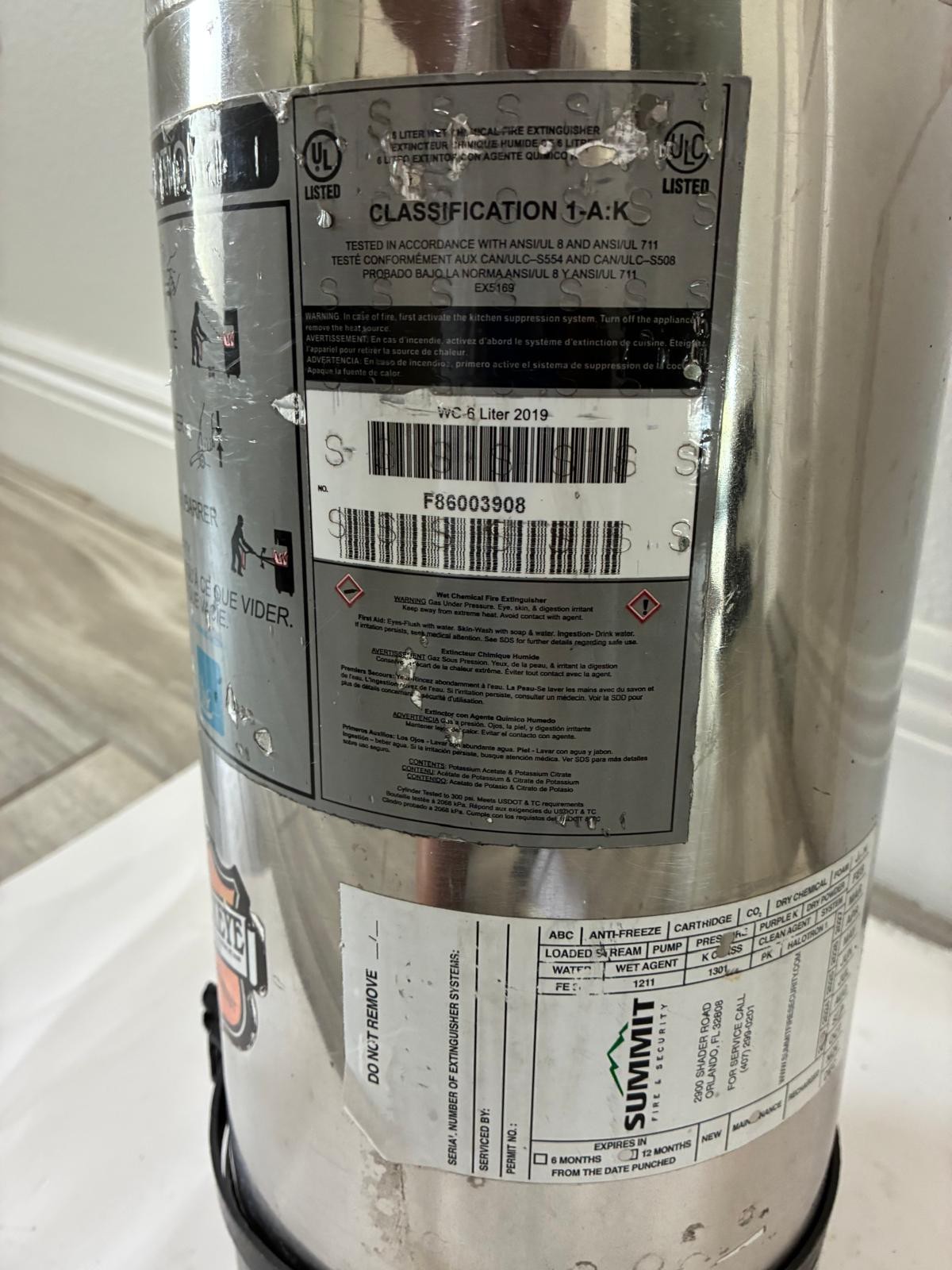 Buckeye WC-6L Wet Chemical Fire Extinguisher 6L Class K