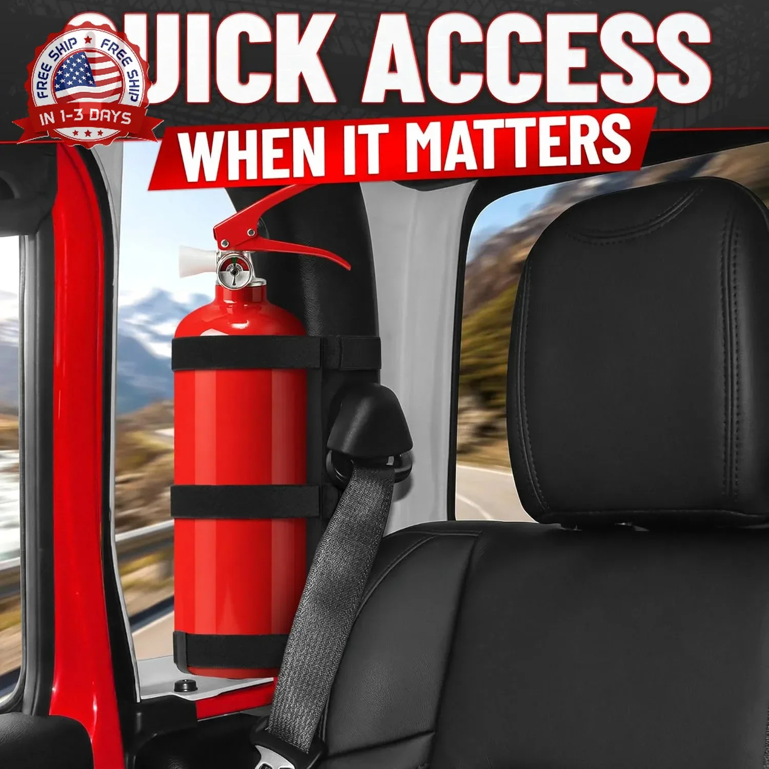Fire Extinguisher Mount for Vehicle – Adjustable Nylon Strap Fix, No-Drill, Roll