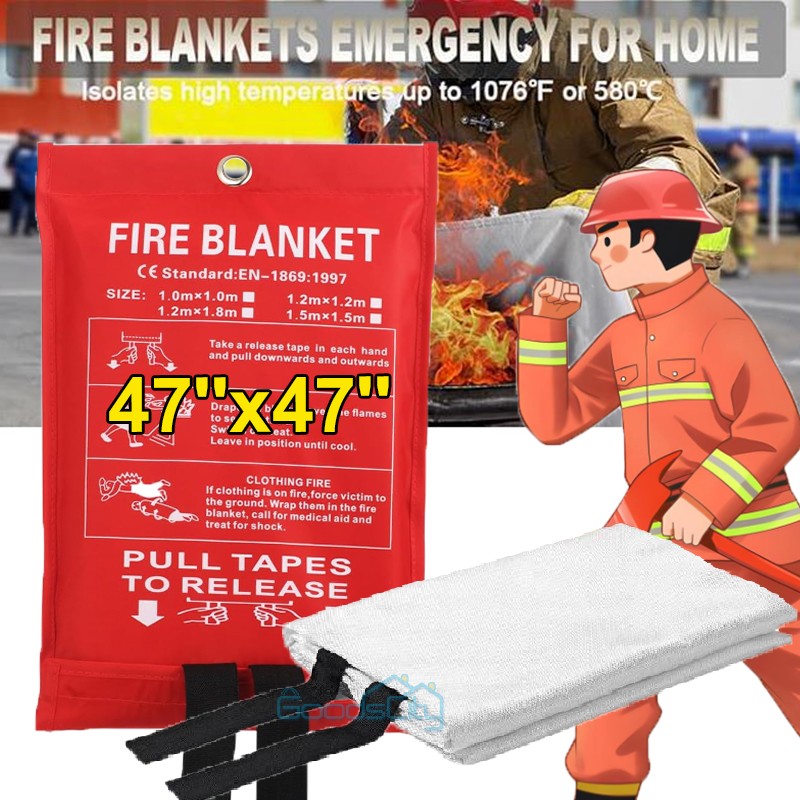 Home Fire Safety Blanket, 1-Pack, Fiberglass, Flame Retardant, 47” X 47” USA