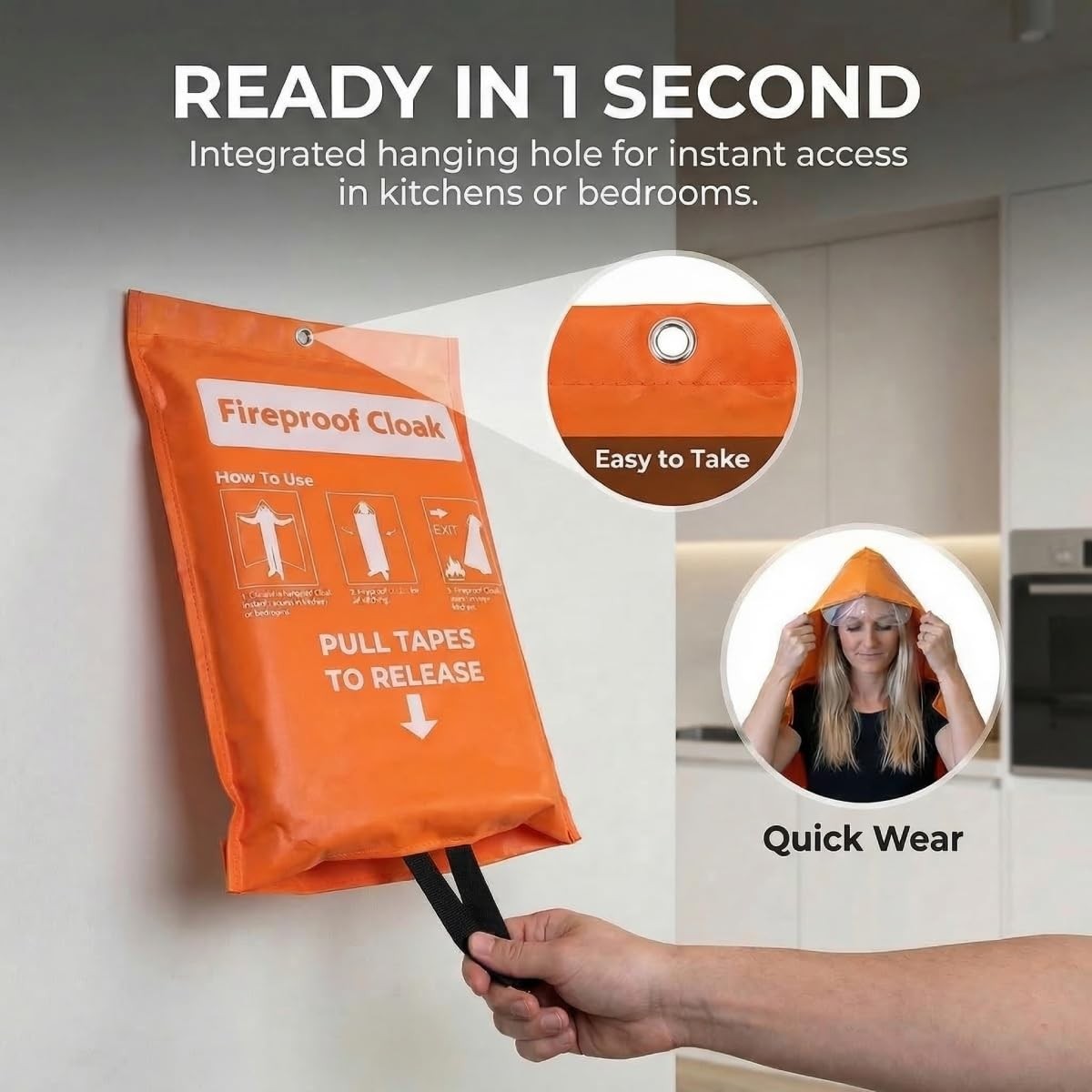 Fireproof Cloak with Transparent Visor, 1200°F Fire Escape Cape for Home, No-…