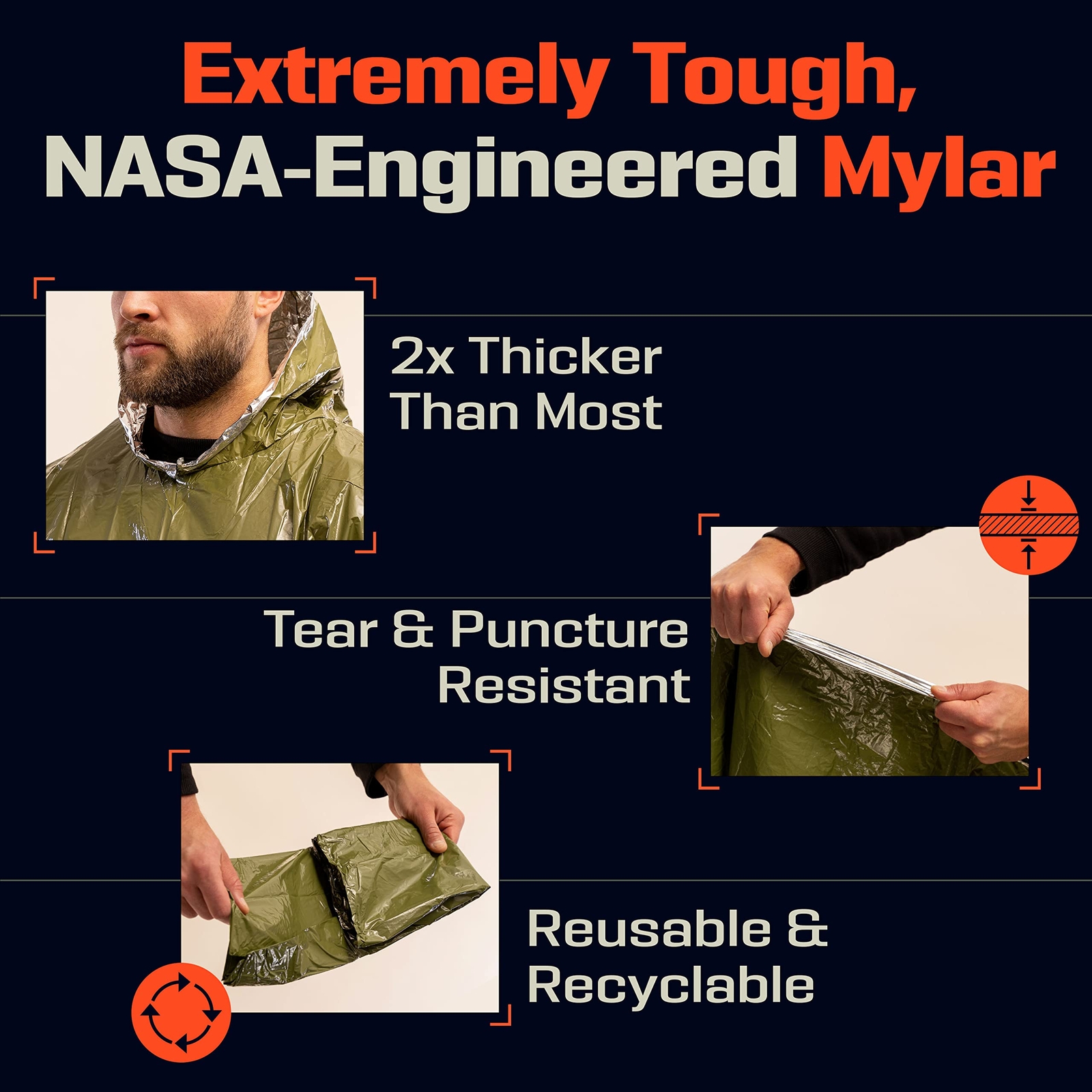 Emergency Poncho With Mylar Blanket Liner “ Heavy Duty Waterproof Windresistant