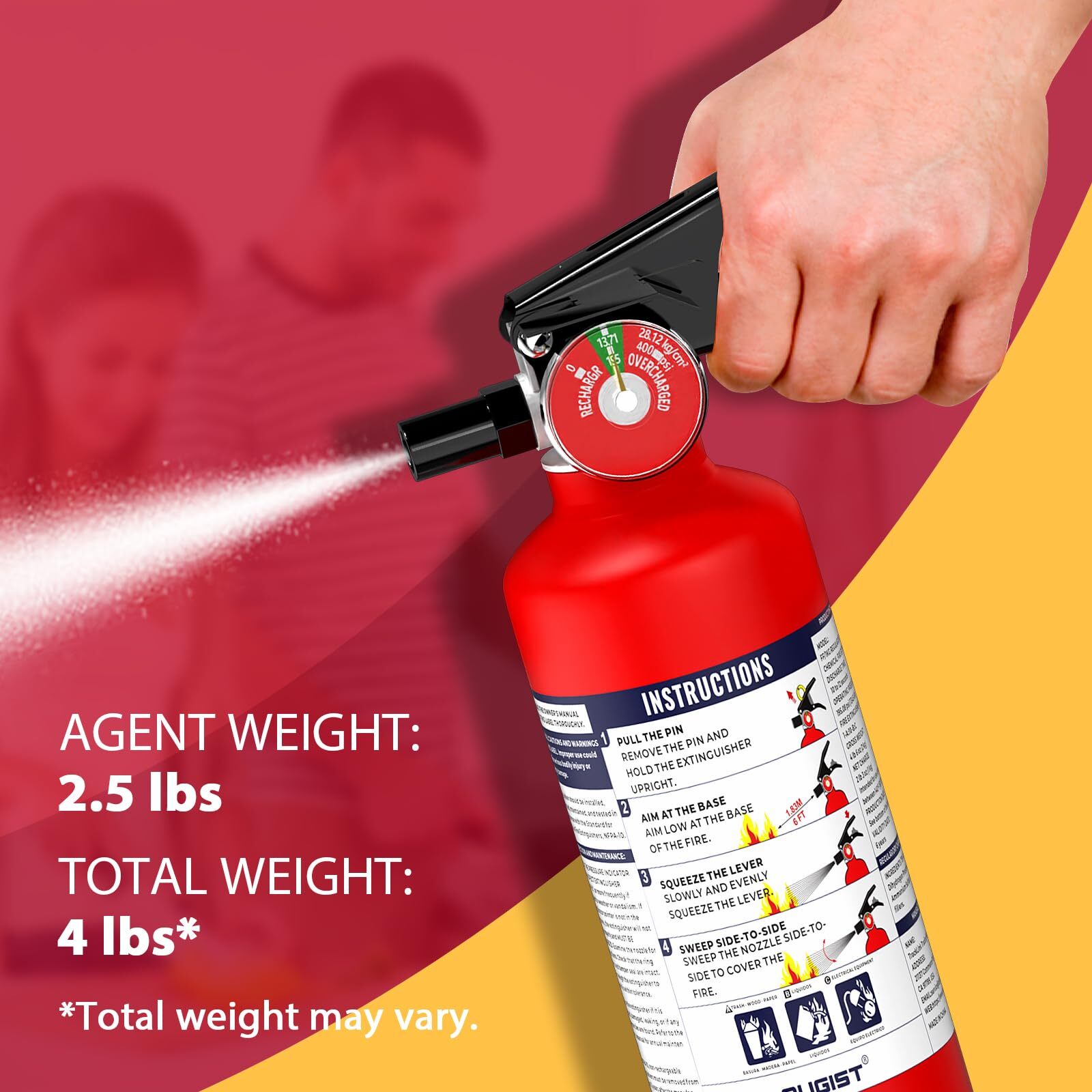 Ougist ABC Dry Powder Fire Extinguisher, 2.5 lb – 1-A:10-B:C Rated, Fire Extingu