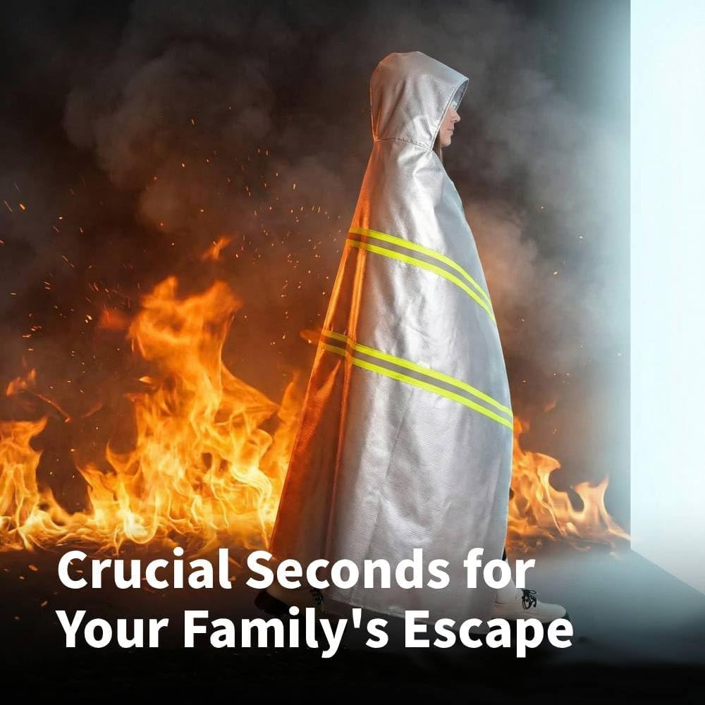 Emergency Fireproof Cloak with Hood – Silver Silicone Coated Fiberglass Fire Bla
