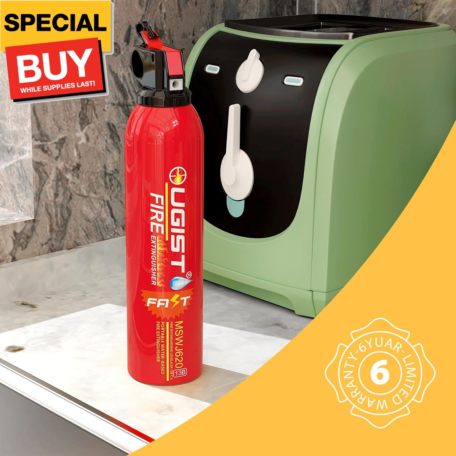 Small Portable Fire Extinguisher for Home and Kitchen, 21oz Each, 1-Pack, Water-