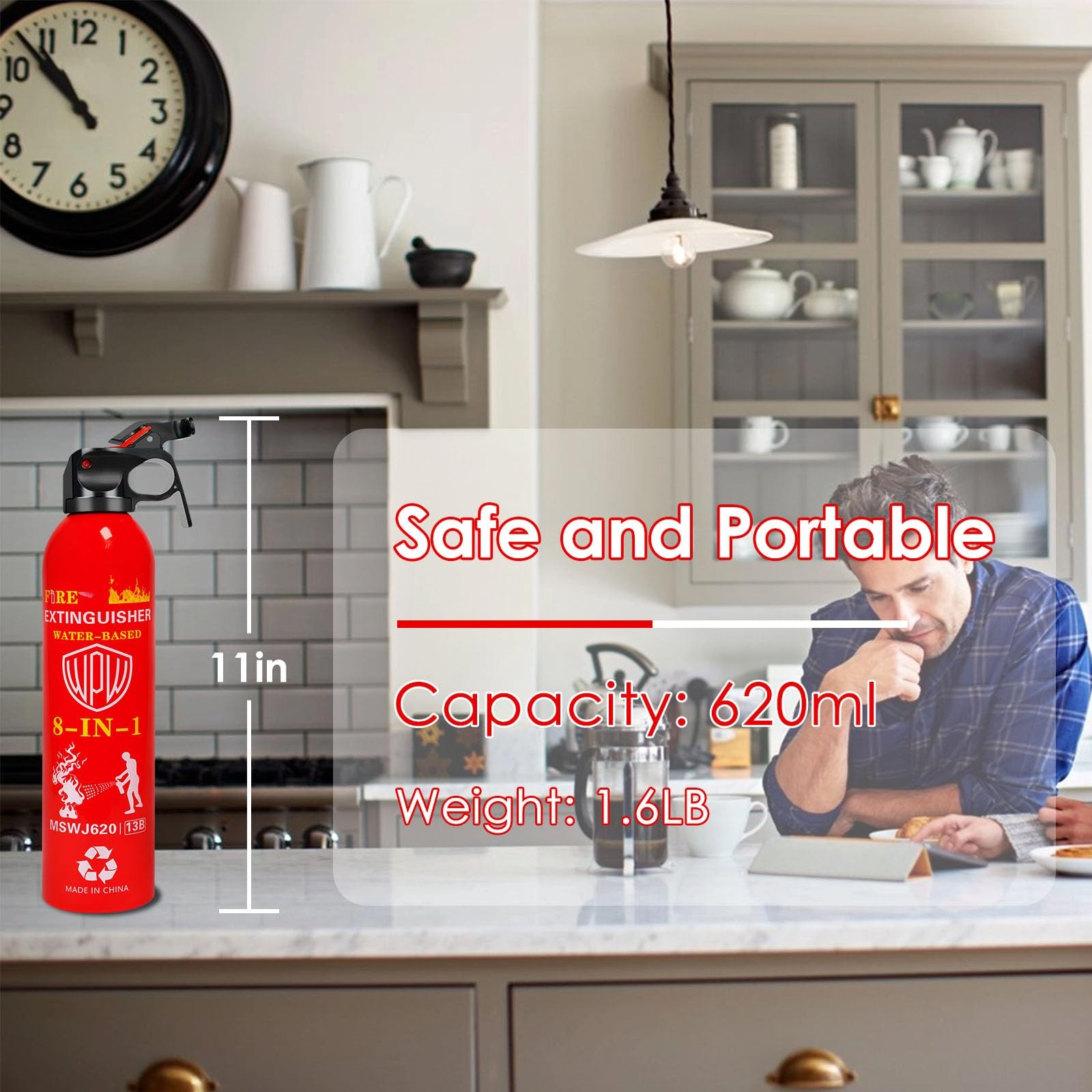 620ml Large Upgraded 8-in-1 Fire Extinguisher for Home with Wall Mount Portab…