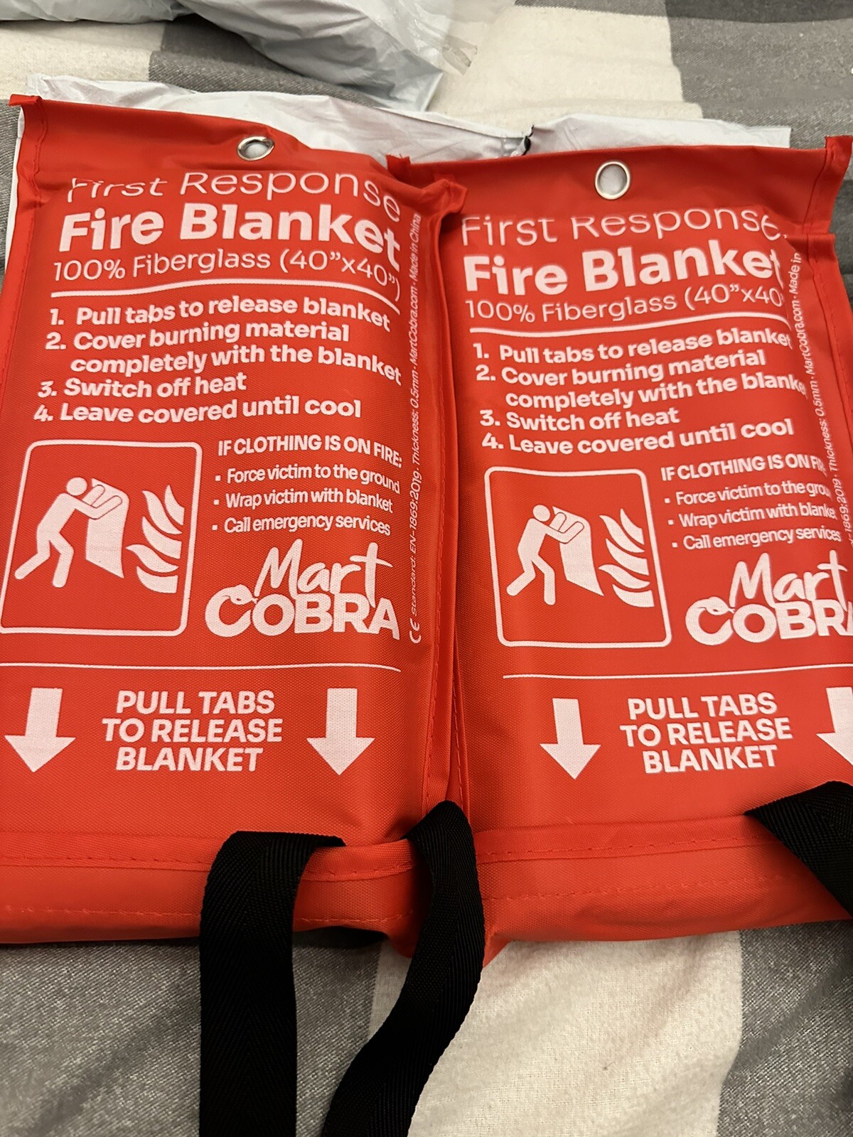 First Response Fire Blanket. Fire Protection. 100% Fiberglass. 40″x40″ 2pk.