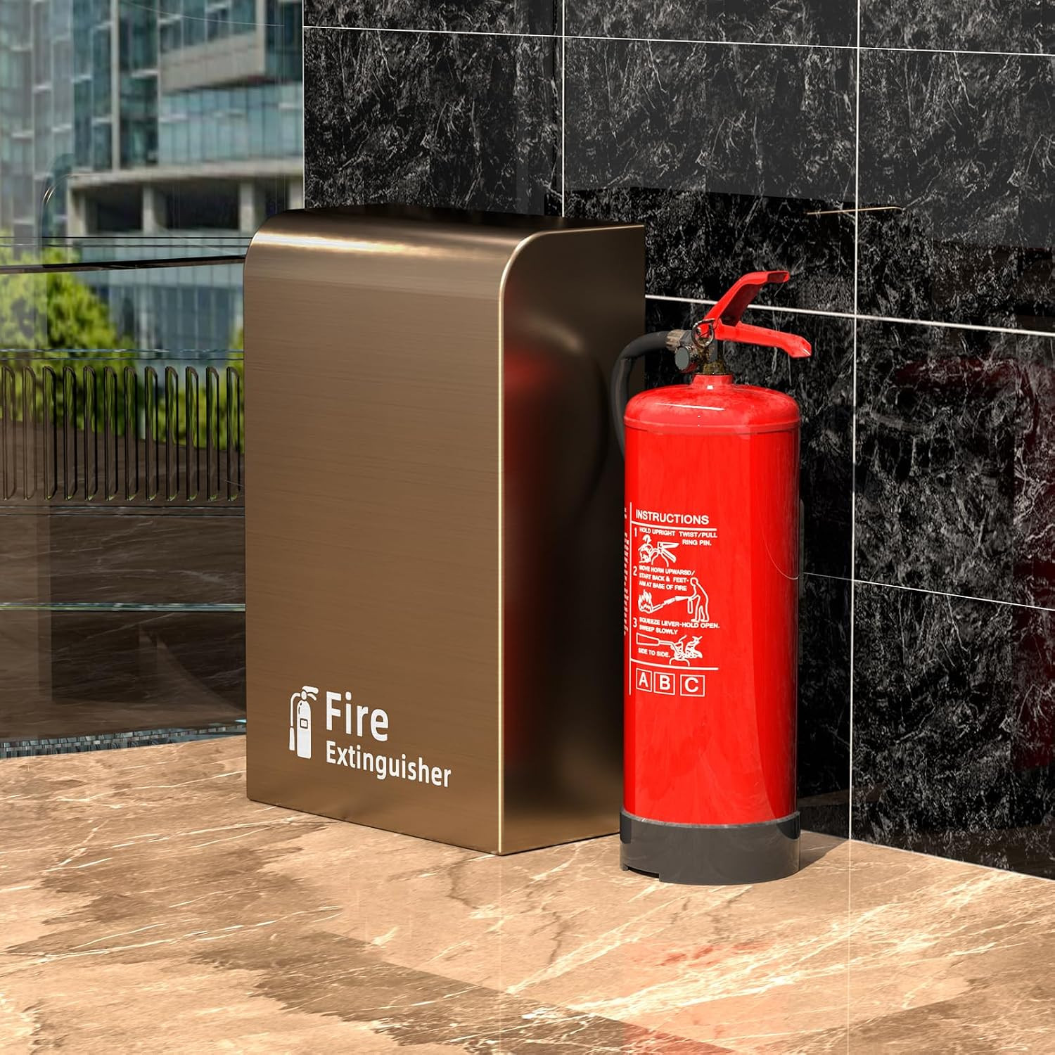 Fire Extinguisher Stainless Steel Cabinet Floor Standing (Rose) | Fire Extinguis