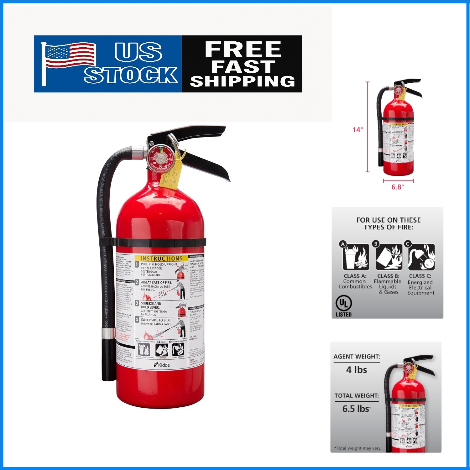 Lightweight Pro 210 Fire Extinguisher – Multi-Purpose, Mounting Bracket Included