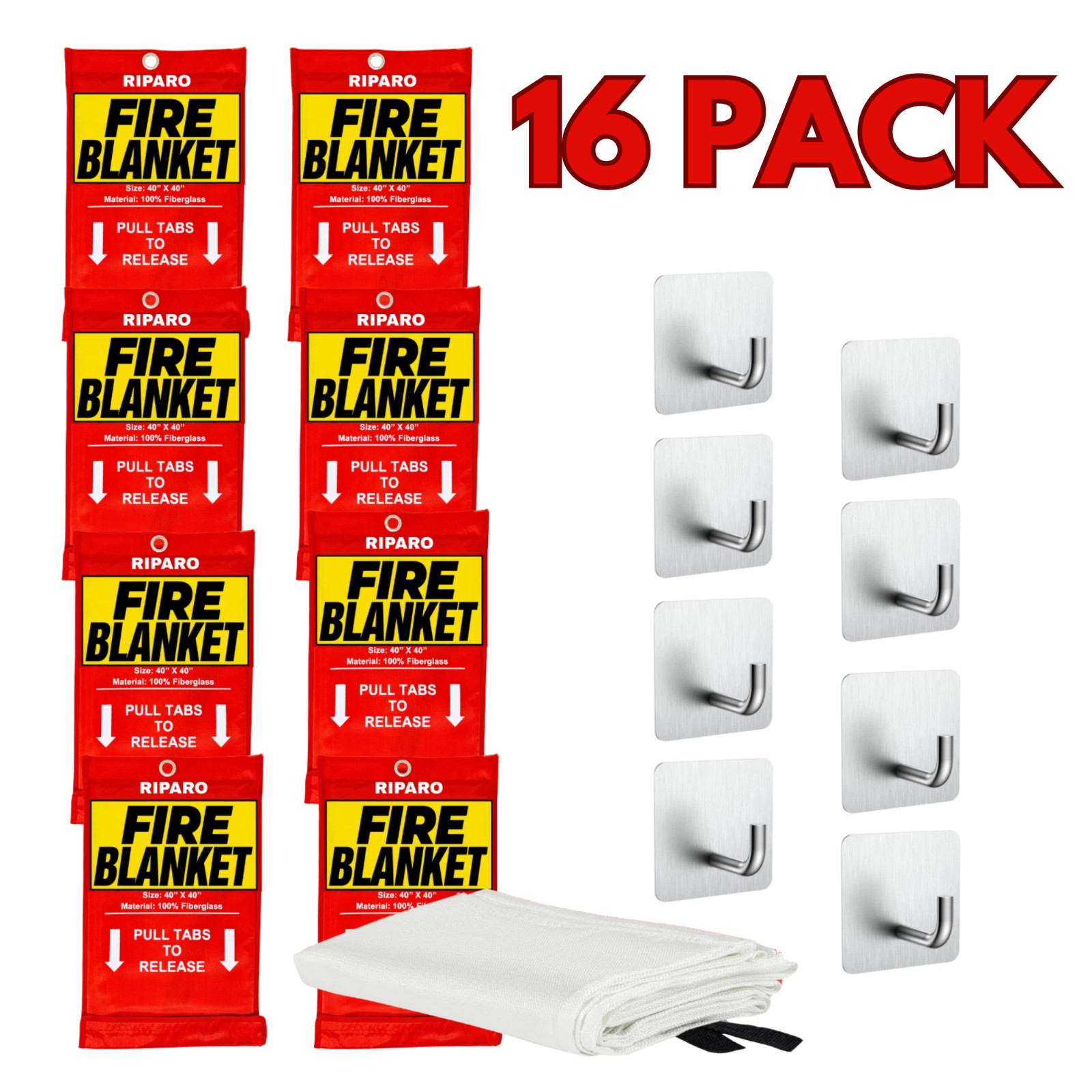 Emergency Fire Blanket W/Hook, For Home & Kitchen, Fire pits, BBQ – 16 Pack