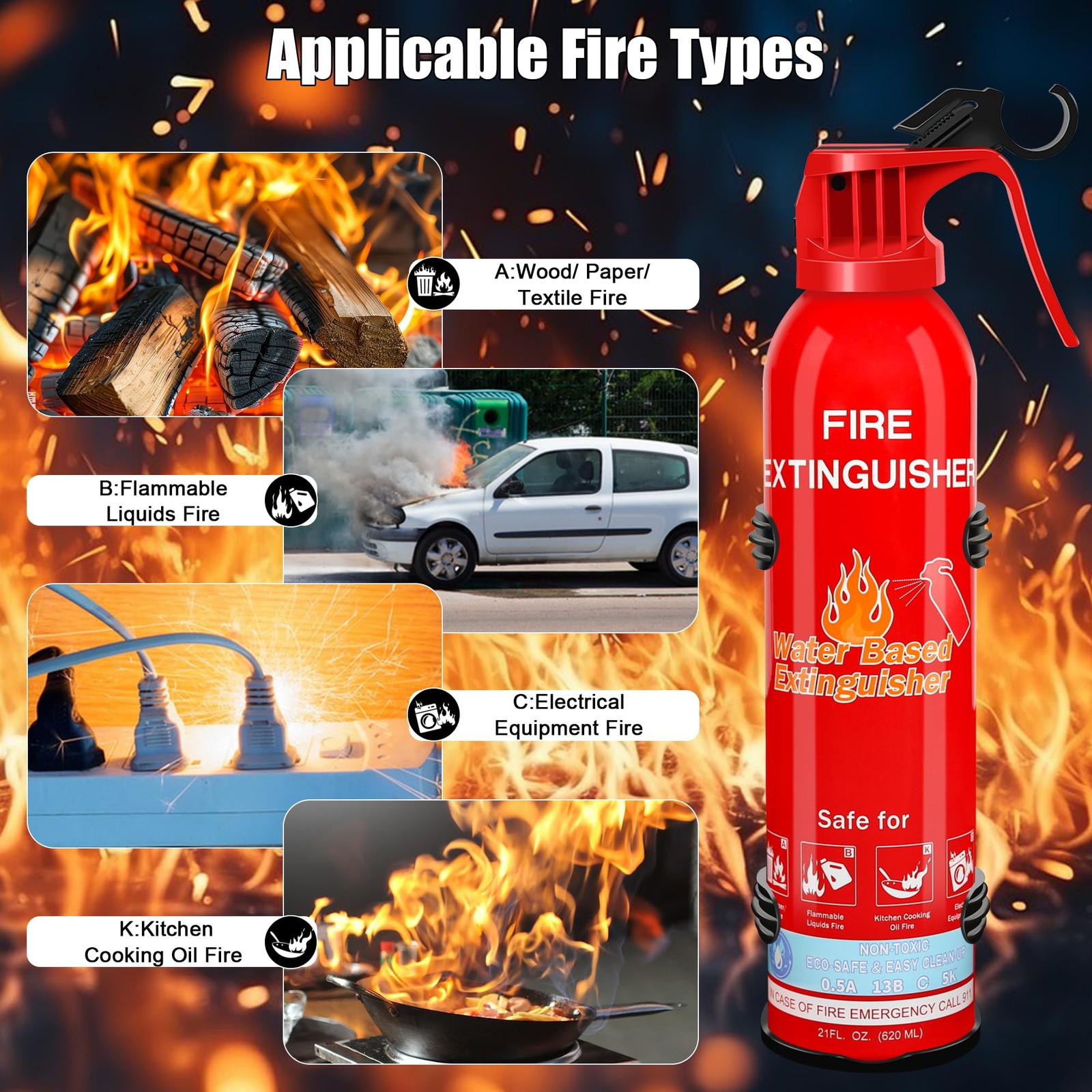 Fire Extinguisher for Home with Mount, 4 Pack Upgraded 8-in-1 Portable Fire E…