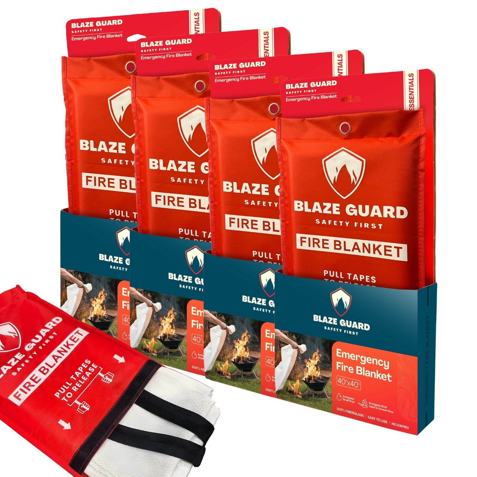 4 X Fire Blanket 100% Fiberglass Blaze Guard Hero Home Prepared-Emergency Safety