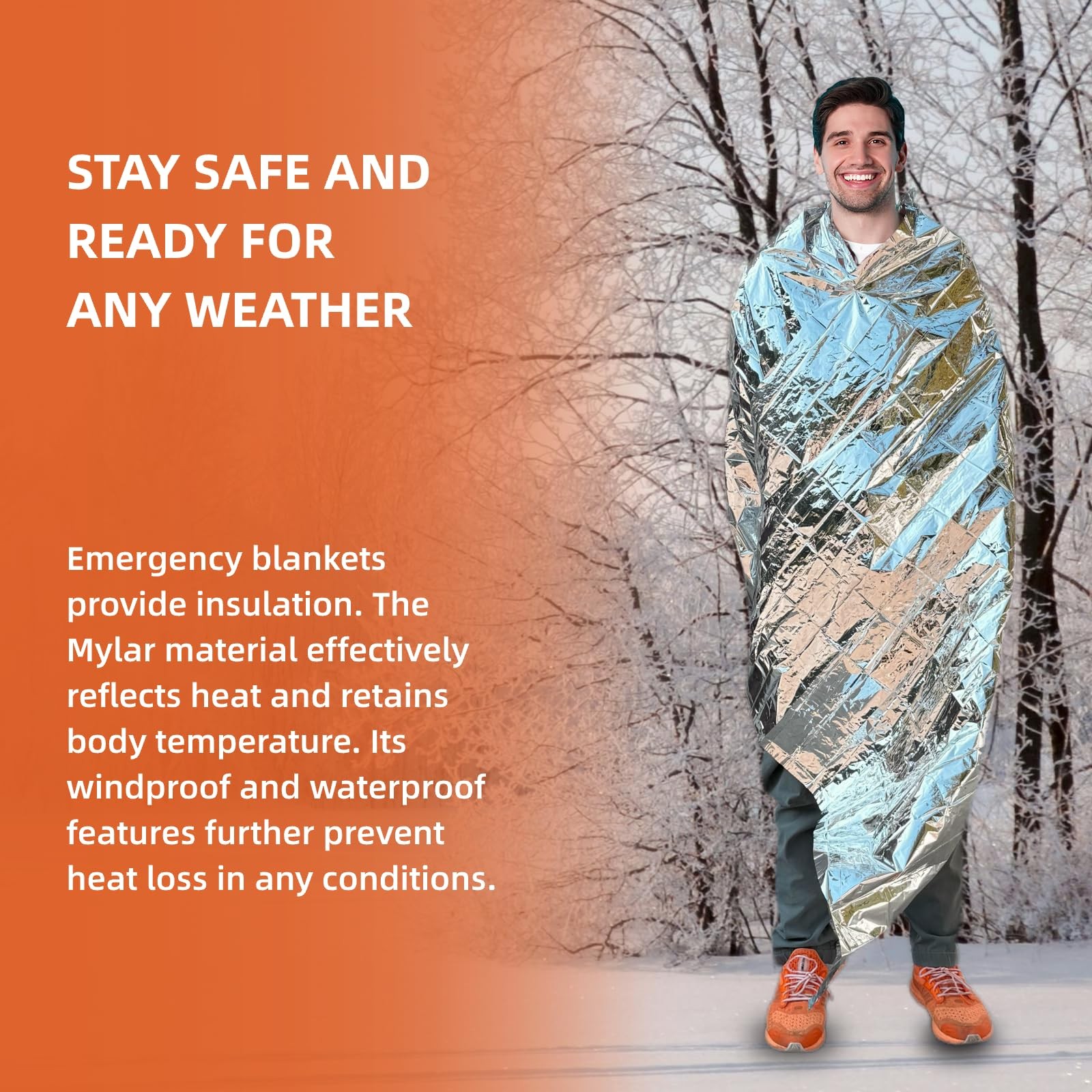 6 Pack Emergency Thermal Blanket Survival, 84” x 64” Extra Large Mylar Blanke…