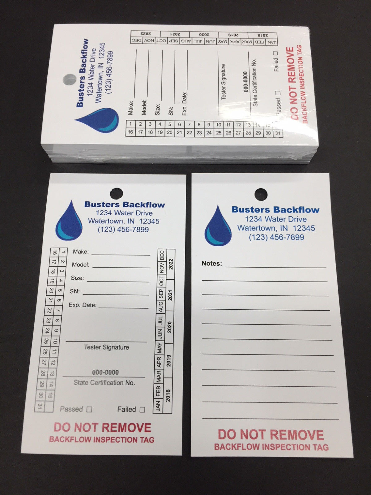 Backflow Inspection Tags – Custom Print – Waterproof – UV Resistant (Pkg of 100)