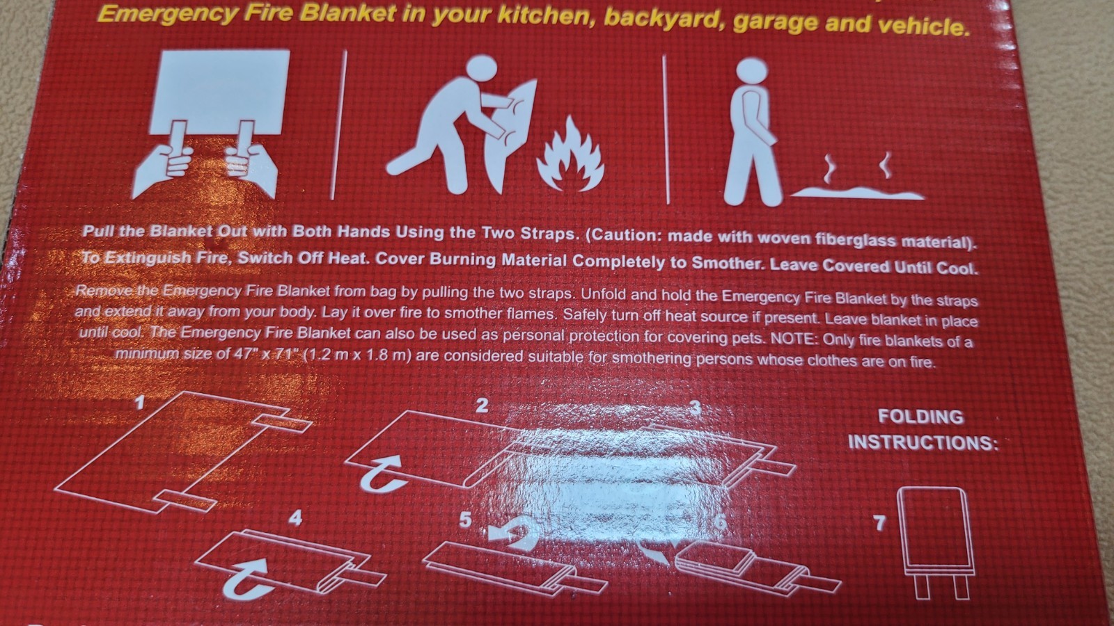 Emergency Fire Blanket 39” x 39” Kitchen Home Fiberglass Fireproof Heat Shield
