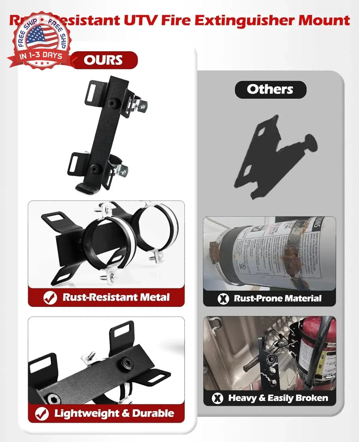 Quick Release UTV Fire Extinguisher Mount Kit Fire Extinguisher Holder Adjustabl