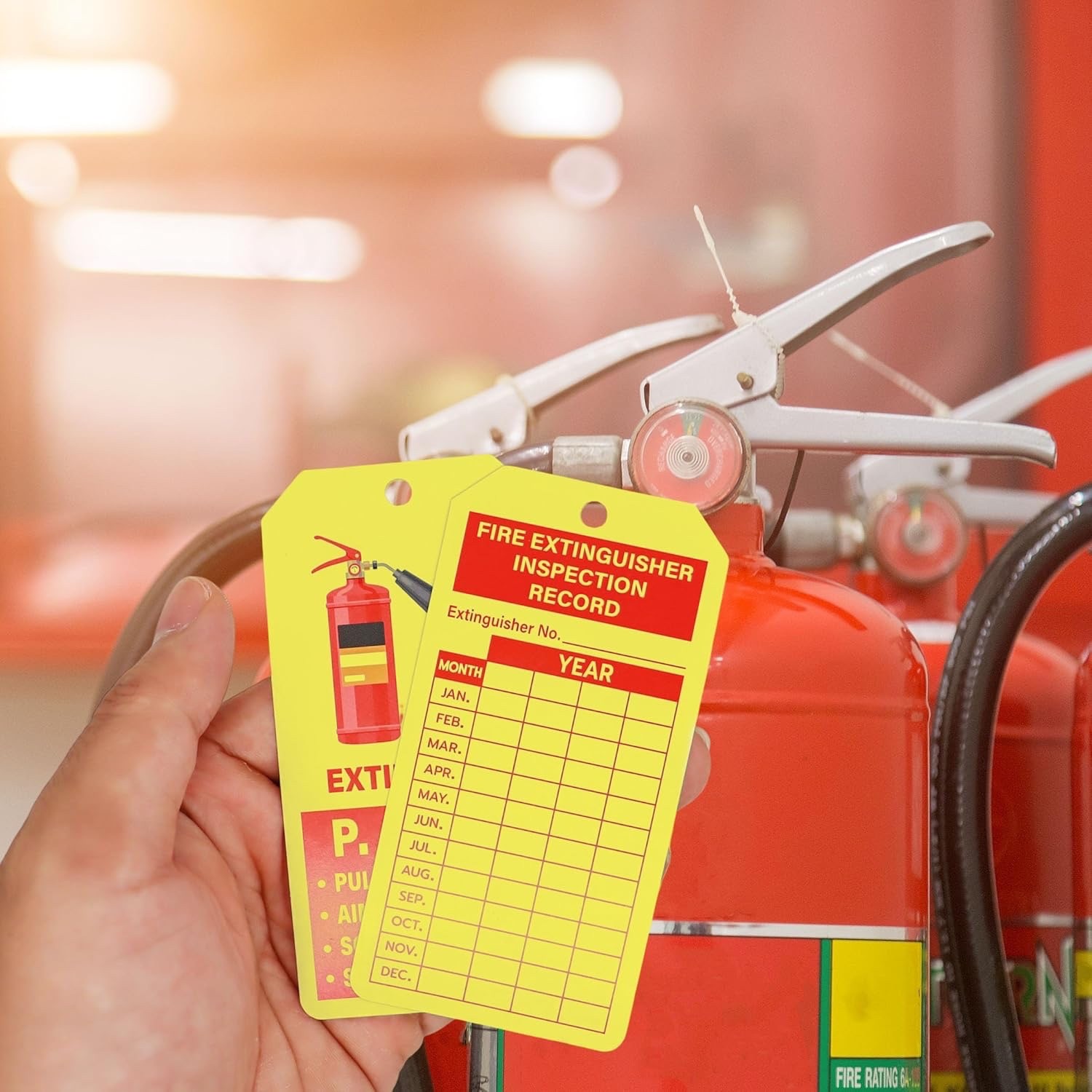 🧯25-4″x 2″YELLOW Fire Extinguisher Inspection Tags H.D.-Double Sided W/ZIP-TIES
