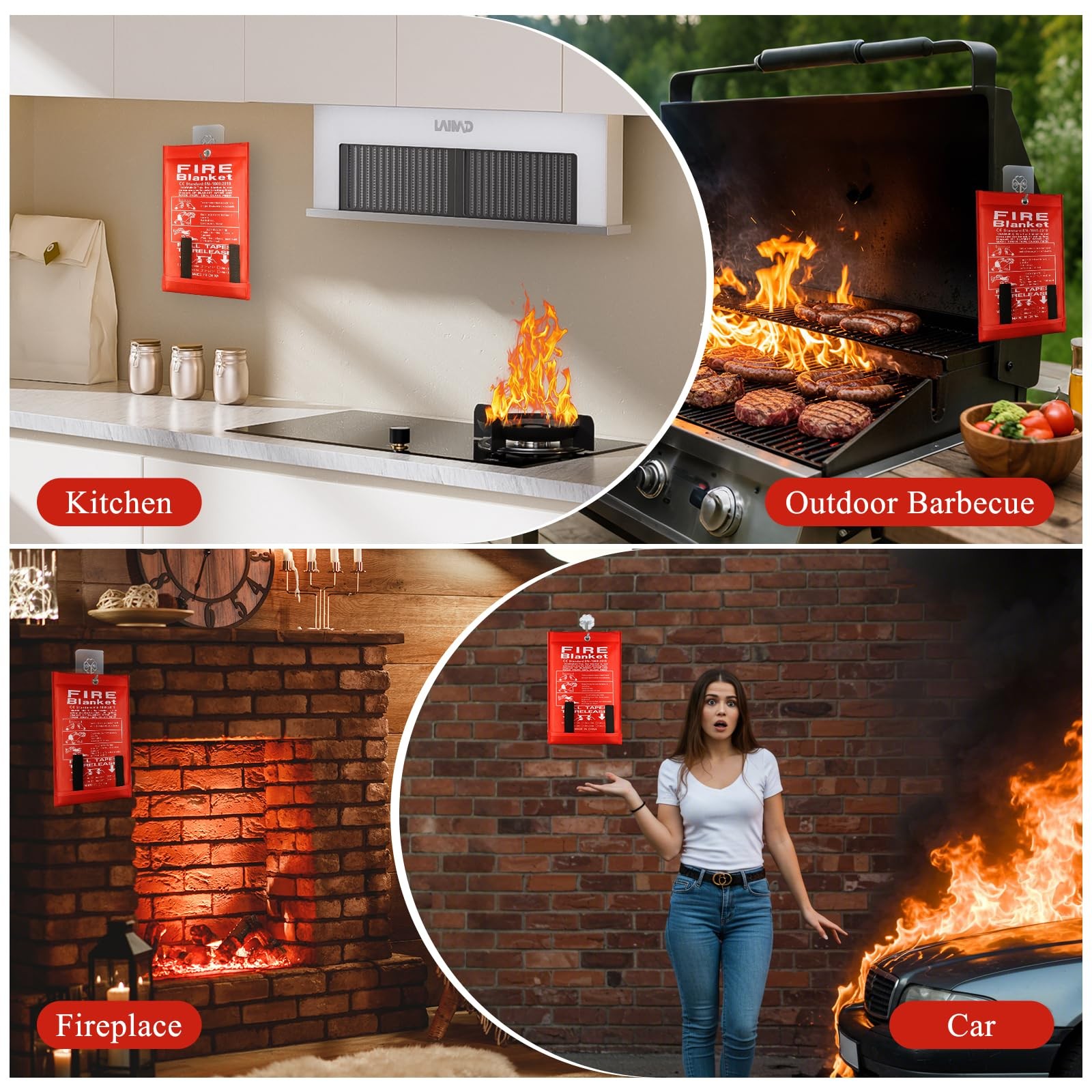 Fire Blanket Emergency Fiberglass Fire Suppression Cover for Home Camping