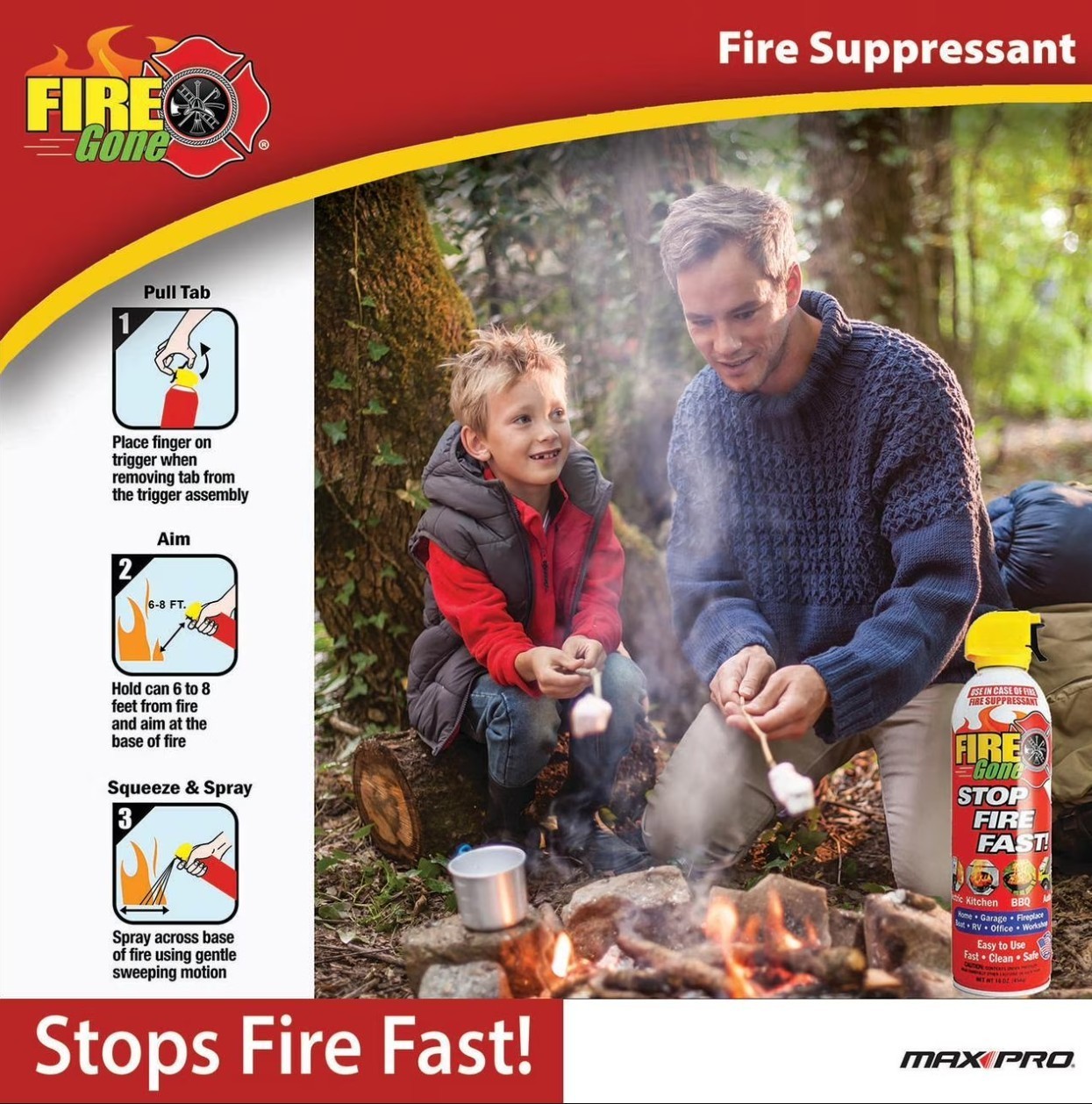(4 pack) Fire Gone 16 oz Fire Extinguishing Spray – Aerosol Can -FFF-Foaming Age
