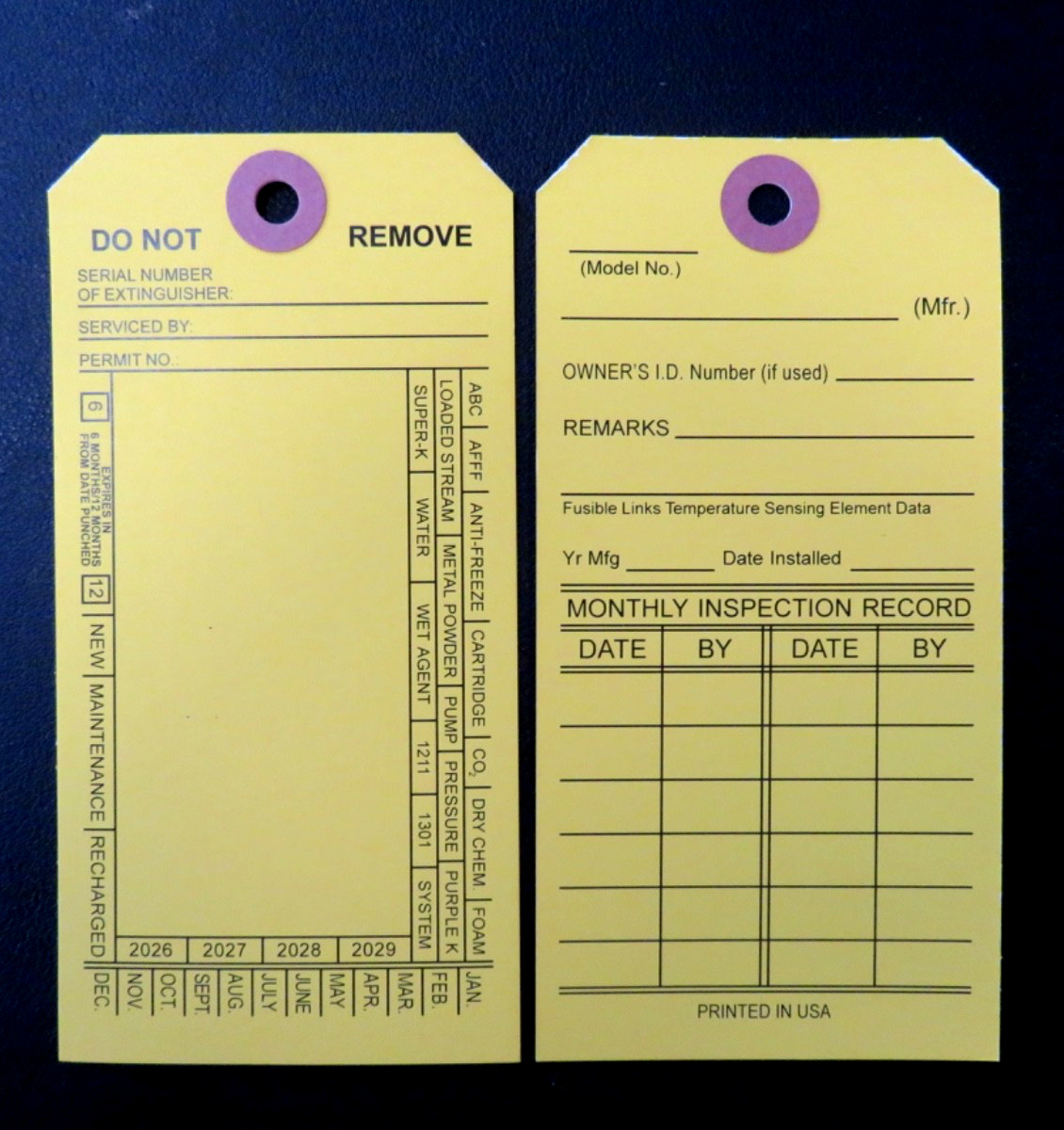 🔥🧯10 FIRE EXTINGUISHER DOUBLE SIDED INSPECTION TAGS 2026-2029 5 1/4 X 2 ½