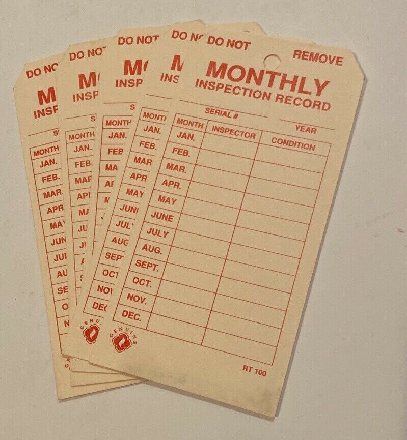 LOT OF 180 HANGING CARD STYLE “MONTHLY INSPECTION TAGS” 2 5/8″ X 5 1/4″ RT-100