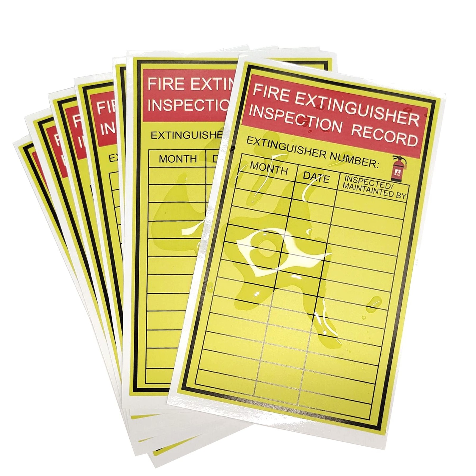 Monthly Fire Extinguisher Inspection Tags Stickers Safety 3×5 inch, Yellow