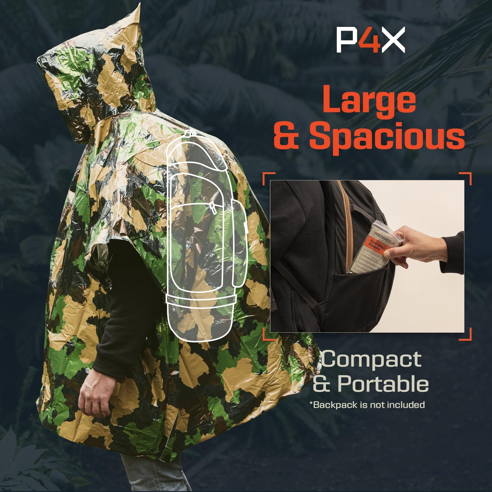 Emergency Mylar Poncho – Reflective Liner, Waterproof, Compact – Survival Gear