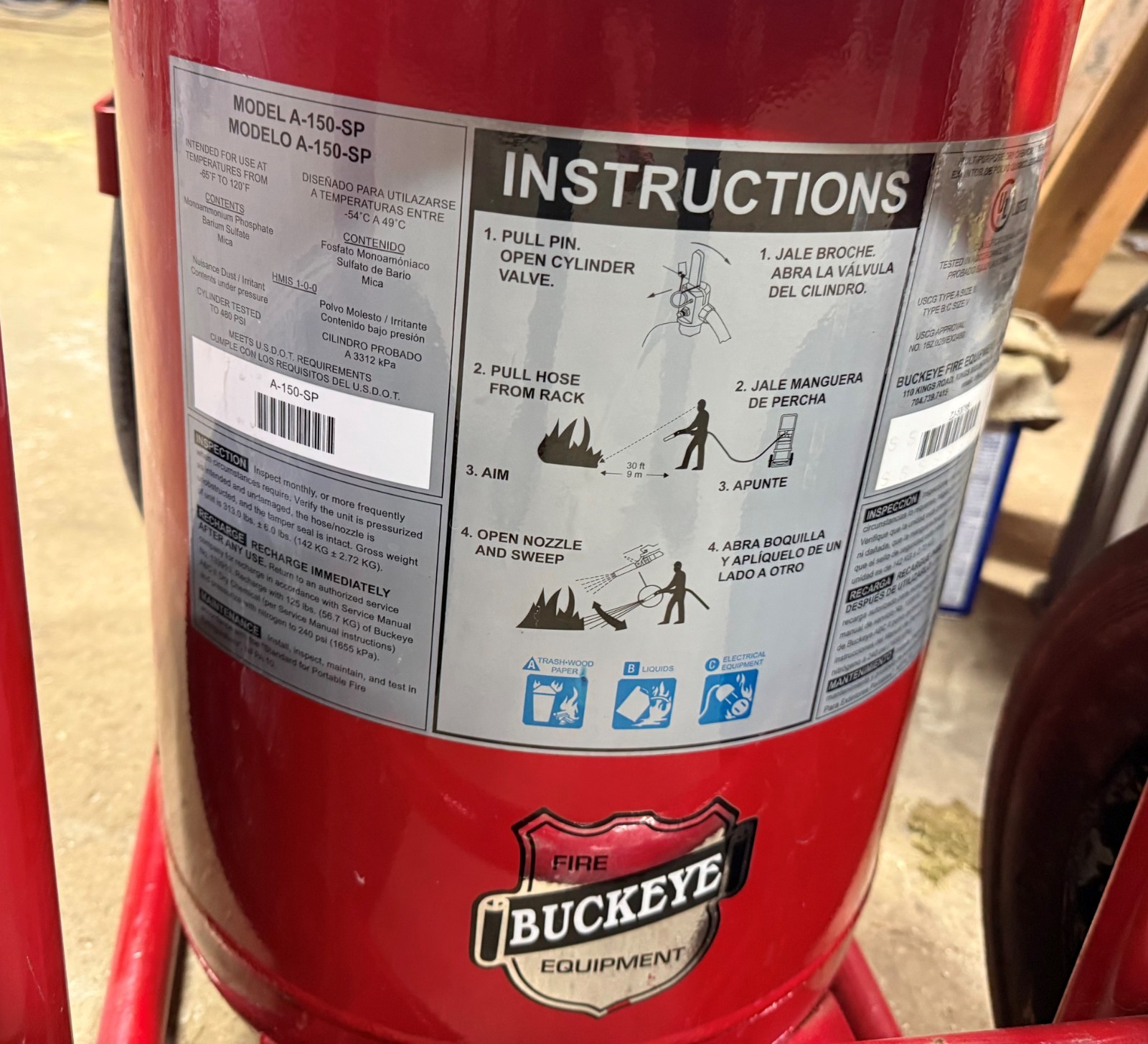 Buckeye fire extinguisher- Model A-150-SP ABC Dry Chemical Wheeled Fire