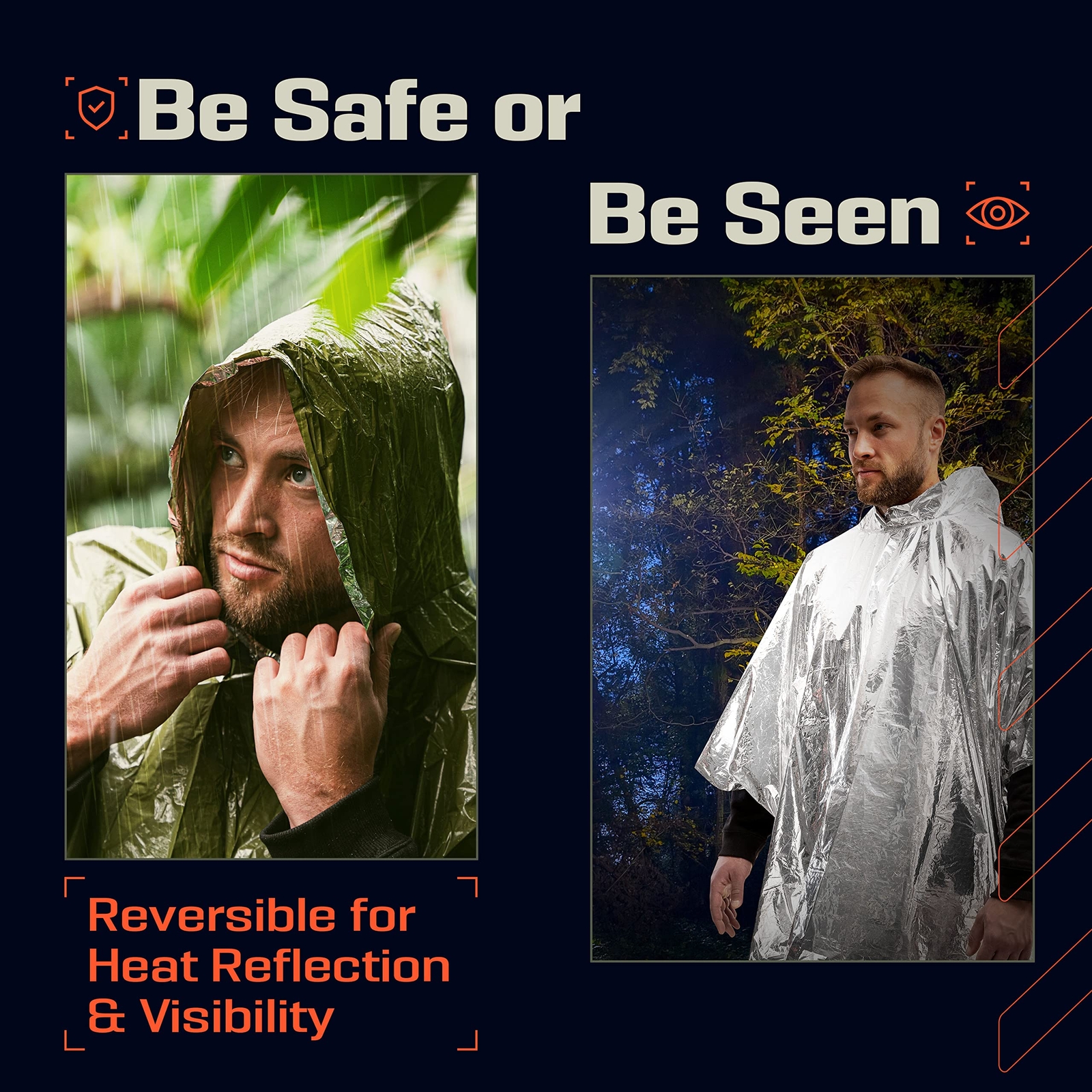 Emergency Poncho With Mylar Blanket Liner “ Heavy Duty Waterproof Windresistant