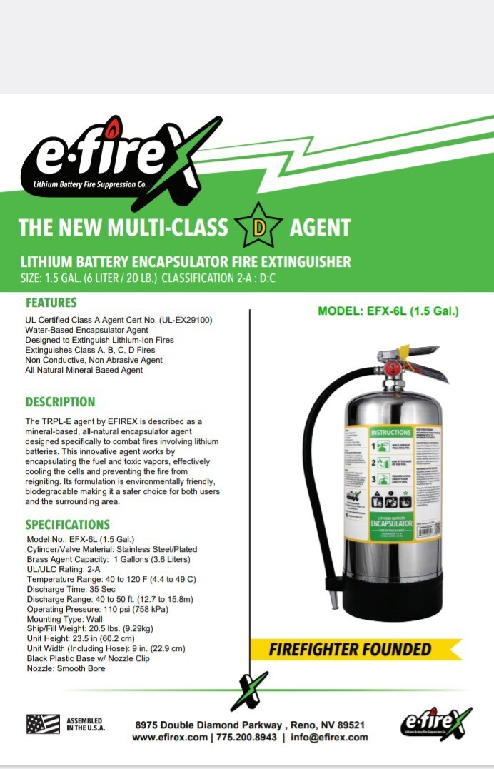 🔥eFireX Lithium Class D Fire Extinguisher Brand New 6 Liter (20lb) W/Bracket