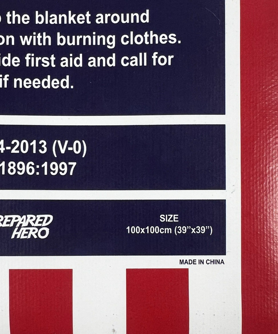 Prepared Hero Fire Blanket 39” x 39” Kitchen Home Emergency Fiberglass CE EN1869