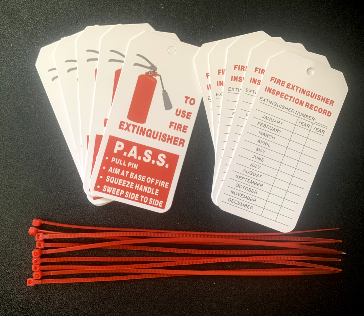 🔥🧯10-4″x 2″ Fire Extinguisher Inspection Tags H.D.-Double Sided W/ZIP-TIES