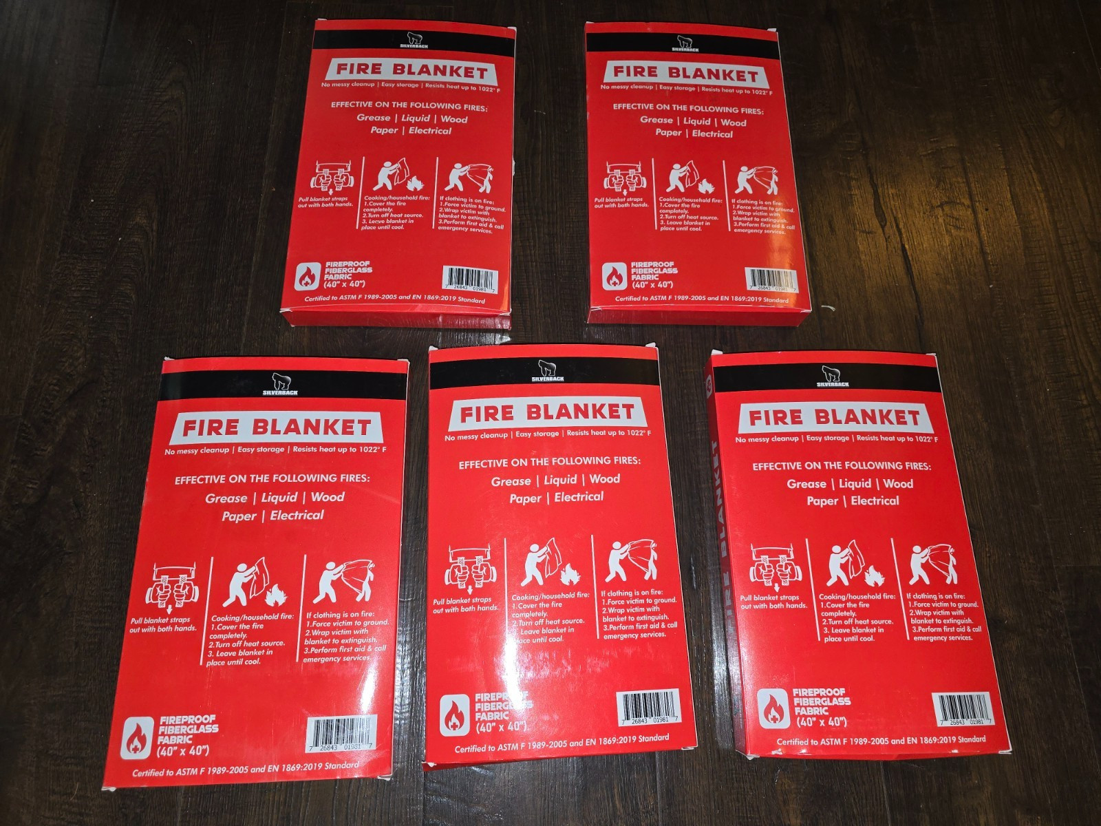 Lot of 5 Silverback 40″ X 40″ Fireproof Fiberglass Fire Blanket New