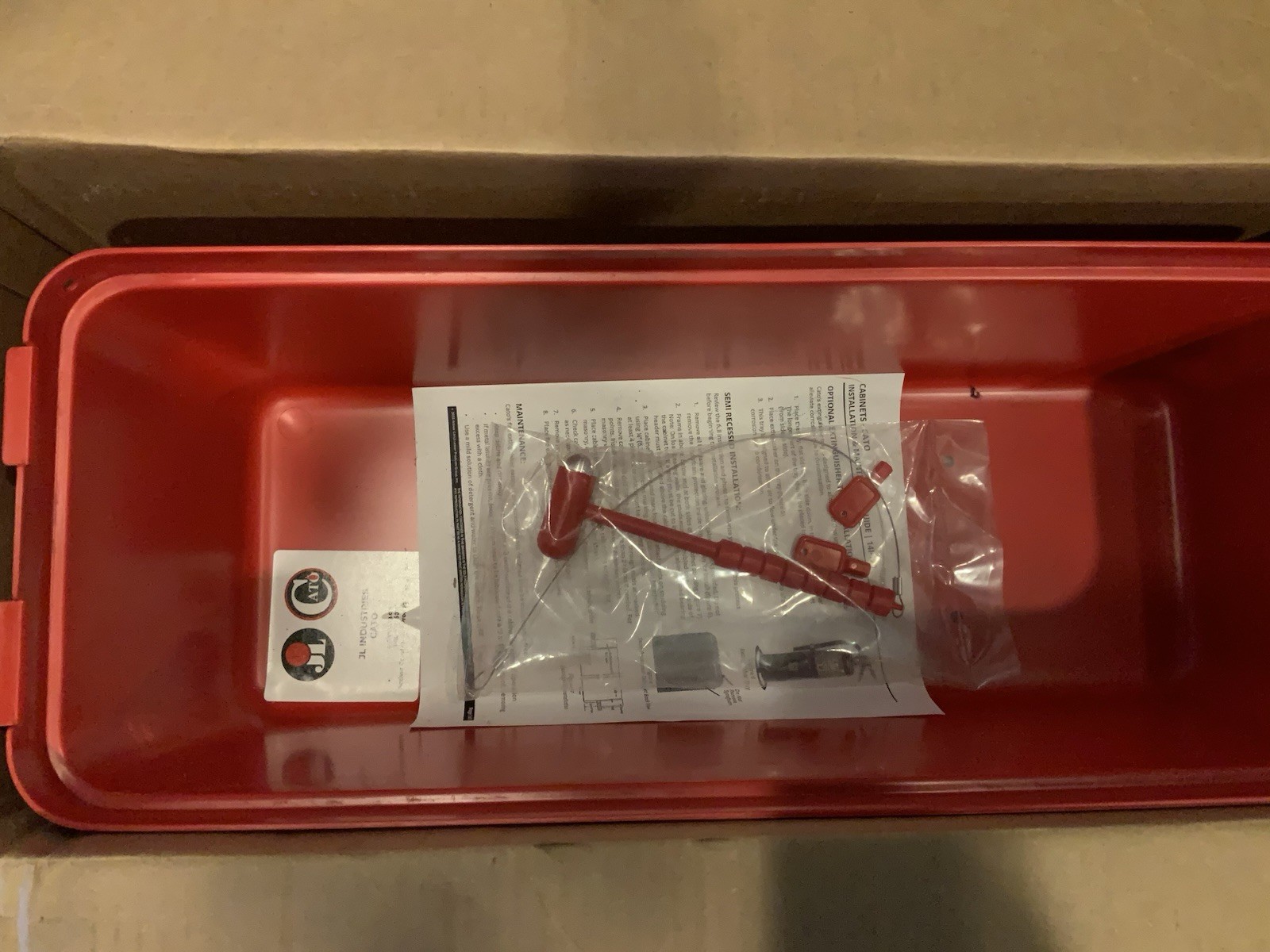 Global Industrial Plastic Fire Extinguisher Cabinet with Window Fits 10 lbs. Red