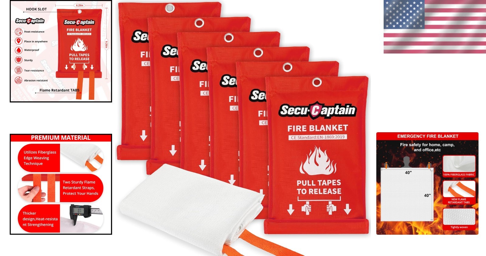 Breathable and Tear Resistant 6 Pack Fire Blankets 40″x40″ for All Emergencies