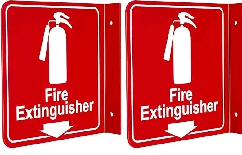 🎯(SET OF 2) 6″x6″ RIGID PLASTIC 90* ANGLE FIRE EXTINGUISHER ARROW SIGNS NEW