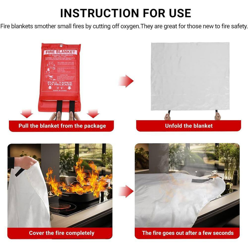 40 in X 40 In. Fiberglass Flame Retardant Emergency Fire Blanket for Kitchen, Ba