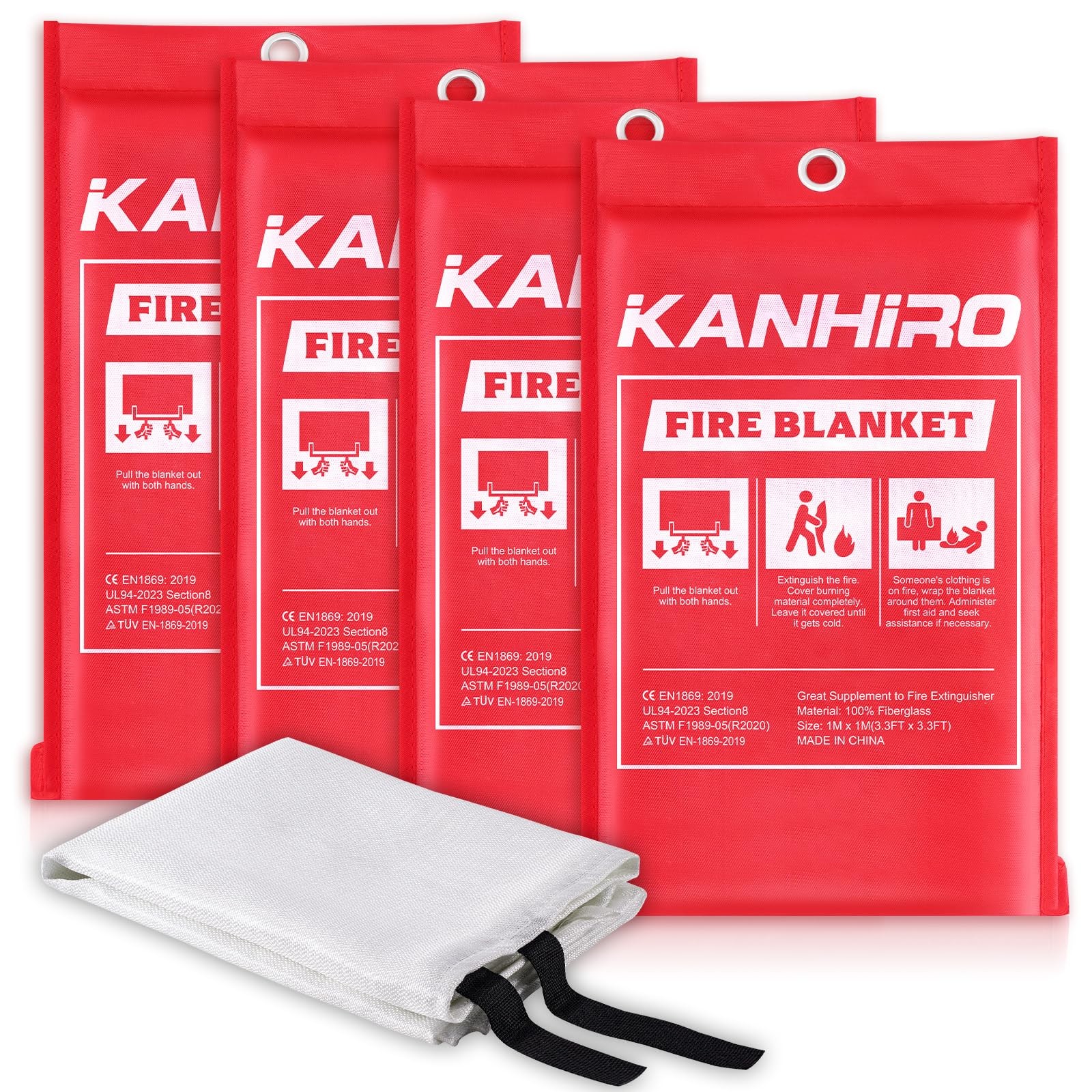 Emergency Fire Blanket for Home Kitchen KANHIRO Fiberglass Fire Suppression …