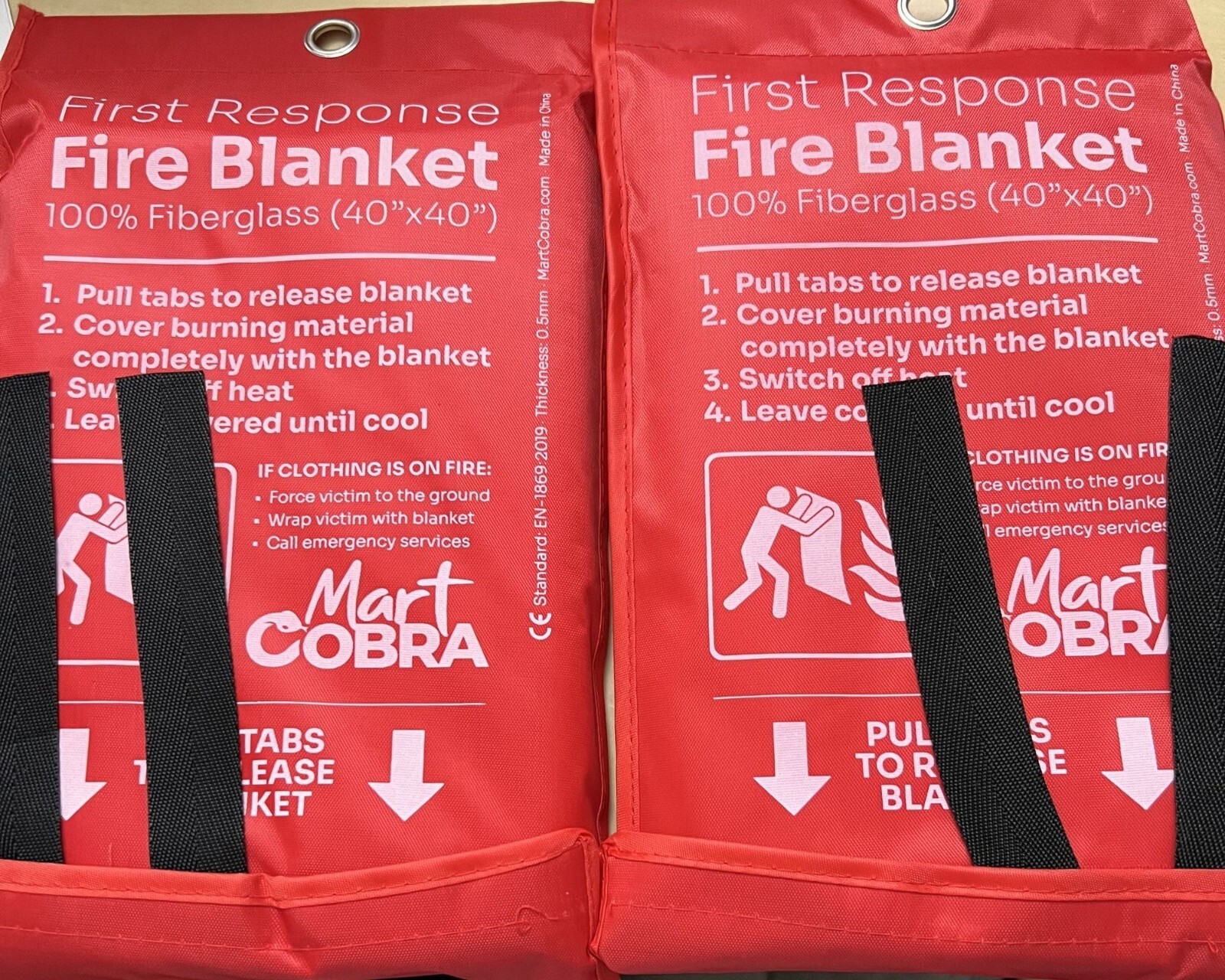 First Response Fire Blanket 100% Fiberglass 40″x40″ Pull Tabs Release Blanket Ma