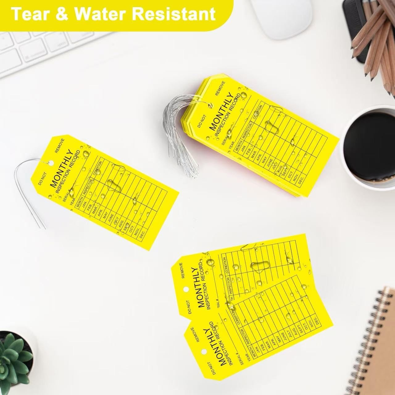 Monthly Inspection Tags (100-Pack), PVC-Plastic Tear & Water Resistant,Safety…
