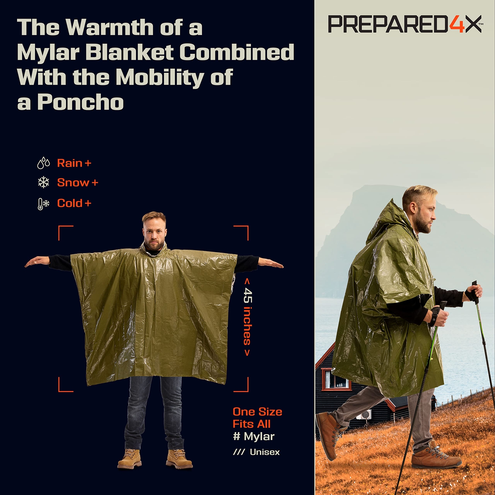 Emergency Poncho With Mylar Blanket Liner “ Heavy Duty Waterproof Windresistant