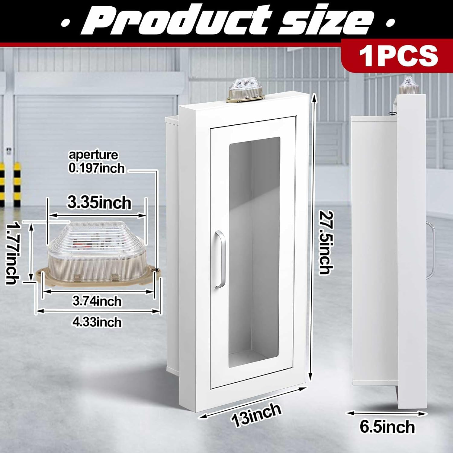 10Lb Recessed Fire Extinguisher Cabinet with Alarm, White Steel Wall-Mounted Saf