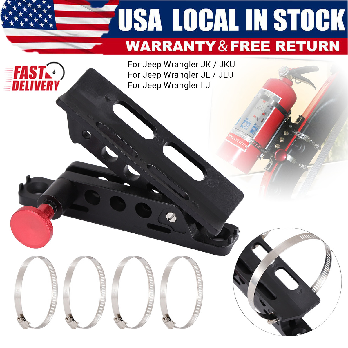 Jeep Wrangler UTV ATV Roll Bar Fire Extinguisher Bracket Quick Release Mount