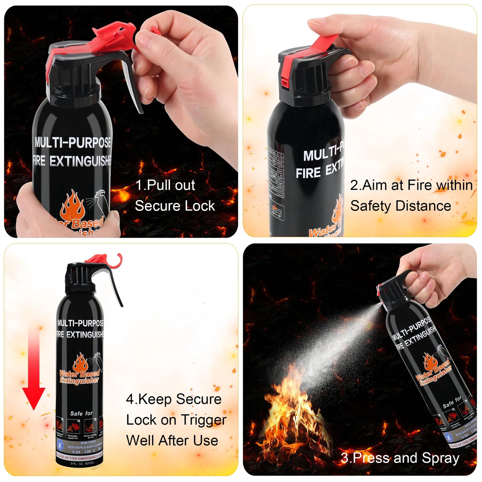 2 Pack Fire Extinguisher with Mount 8 In 1 for House Car Kitchen Vehicle Camping