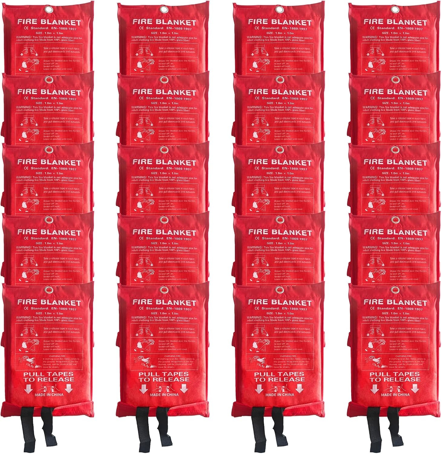 24 Packs Fire Blanket – 39.37×39.37 Inches 1100℉ Heat Resistant Emergency Fire