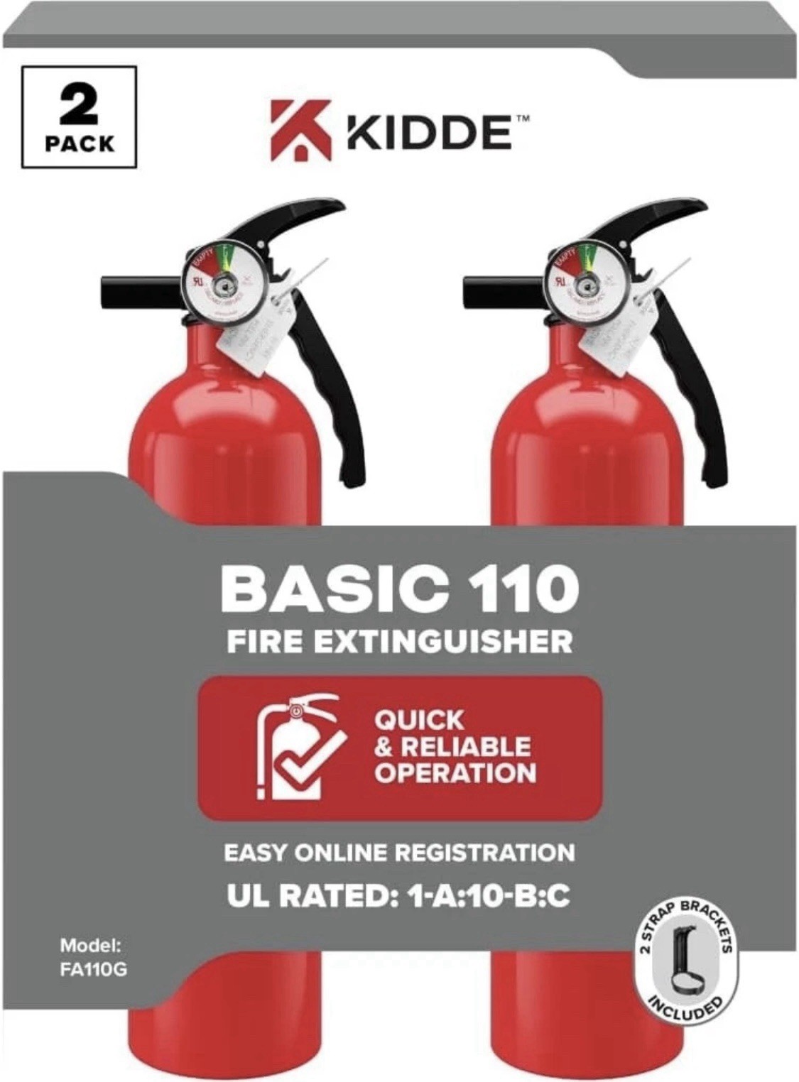 Kidde Multi Purpose Fire Extinguisher 1A10BC, 2 Pack