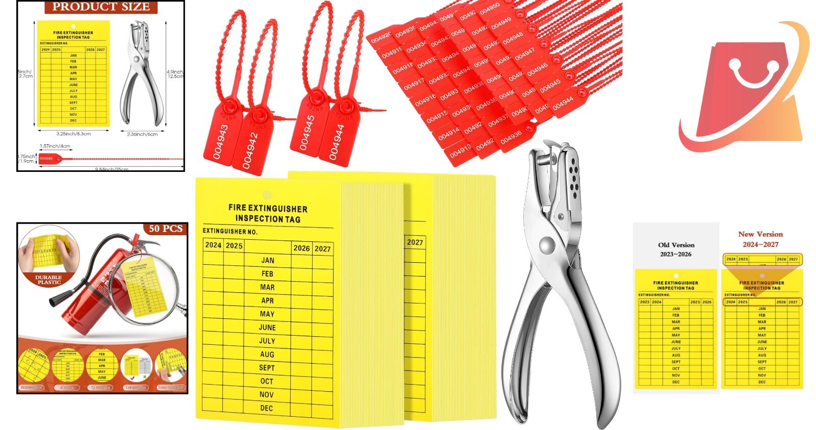 101 Fire Extinguisher Inspection Tags with Tamper Seals & Hole Puncher (2025-…