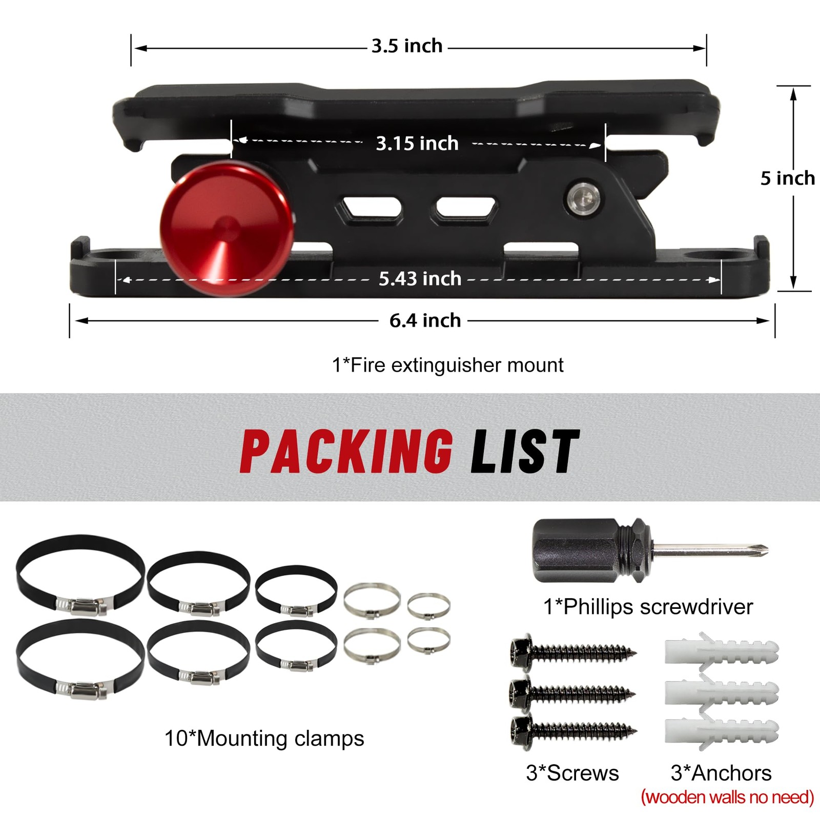 Quick Release Fire Extinguisher Mount with 10 Clamps, Universal Fit